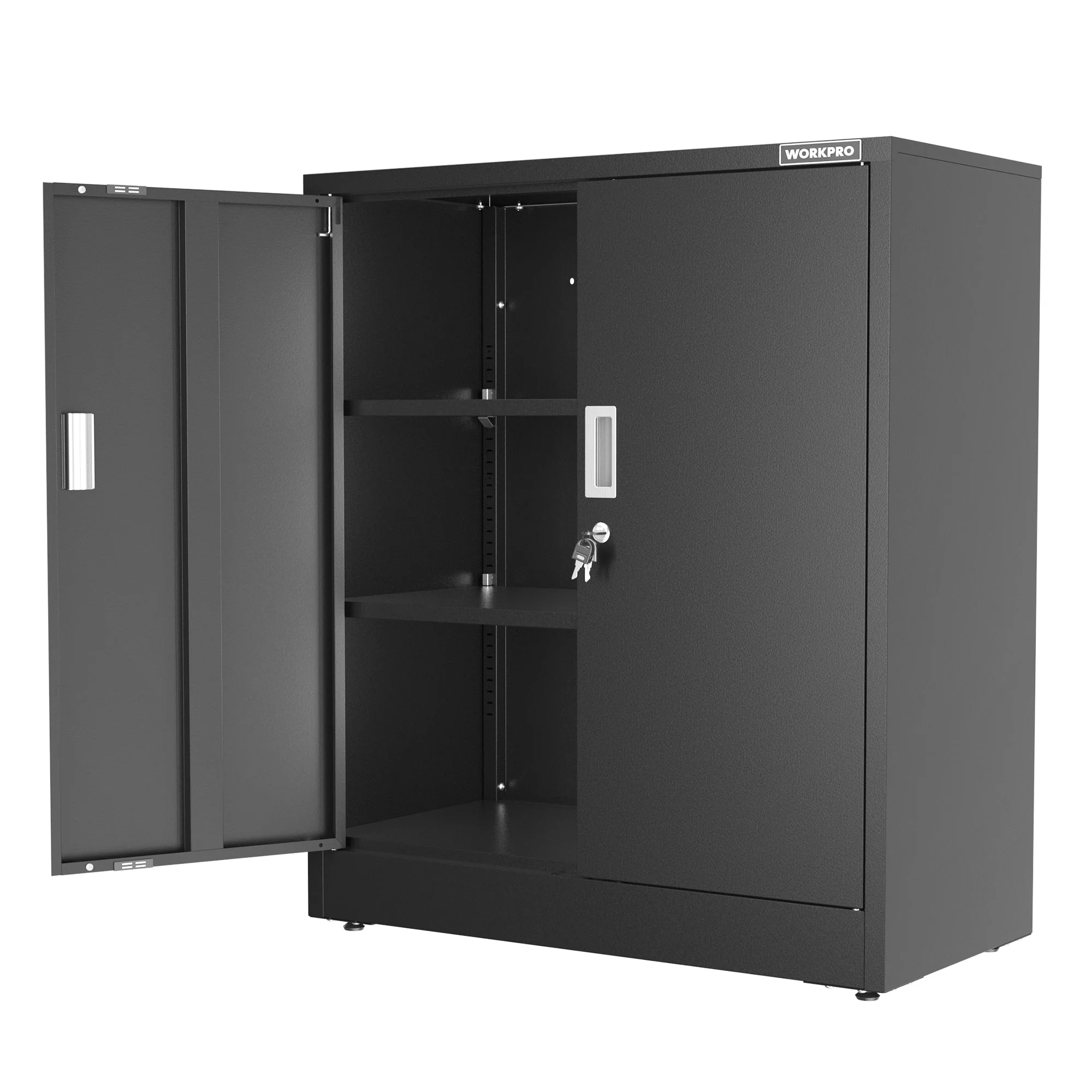 WORKPRO Small Industrial Metal Storage Cabinet with Doors and Shelves,Garage Cabinet with Lock for Home, Warehouse, Office, Shop, Solid Packed, Black