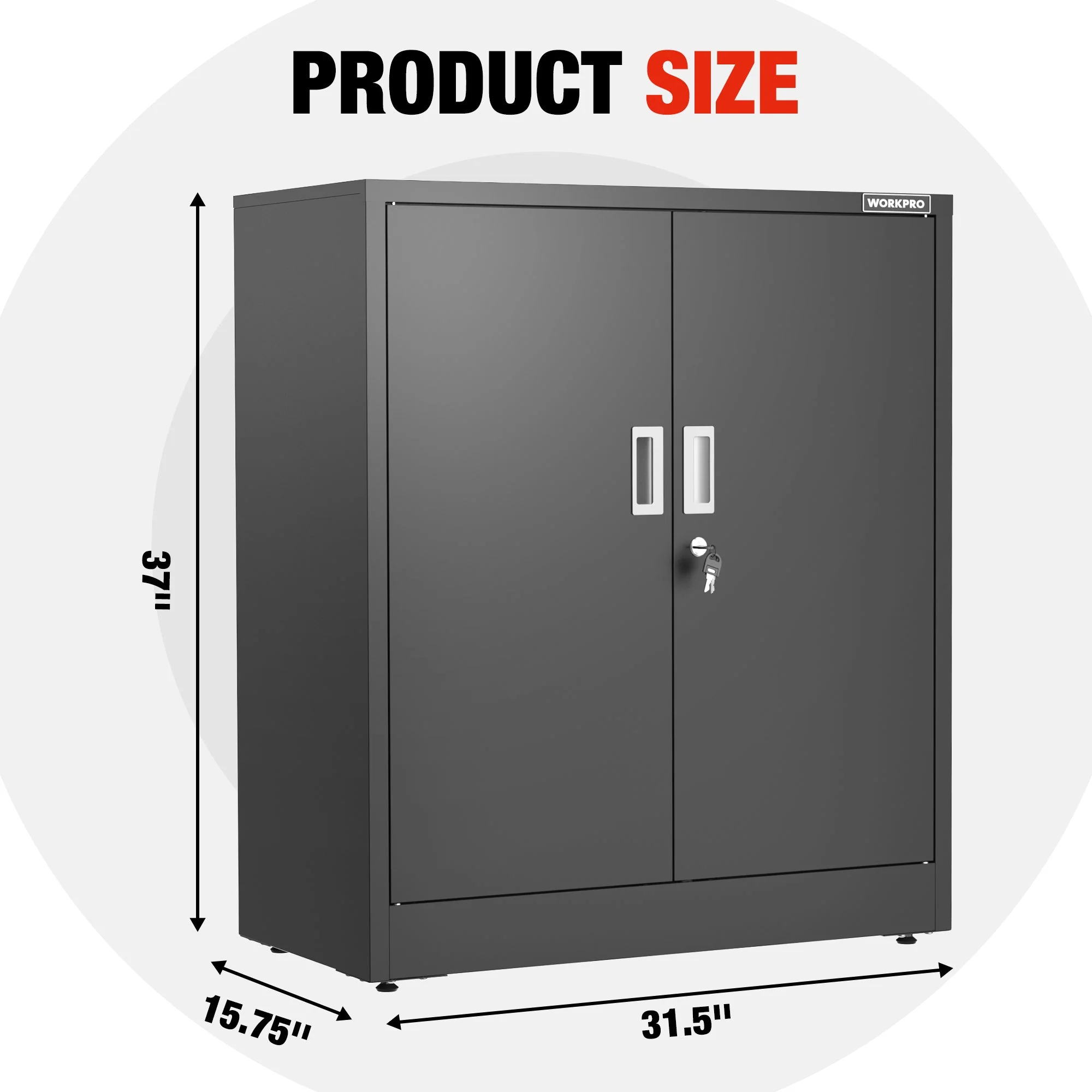 WORKPRO Small Industrial Metal Storage Cabinet with Doors and Shelves,Garage Cabinet with Lock for Home, Warehouse, Office, Shop, Solid Packed, Black - Image 2