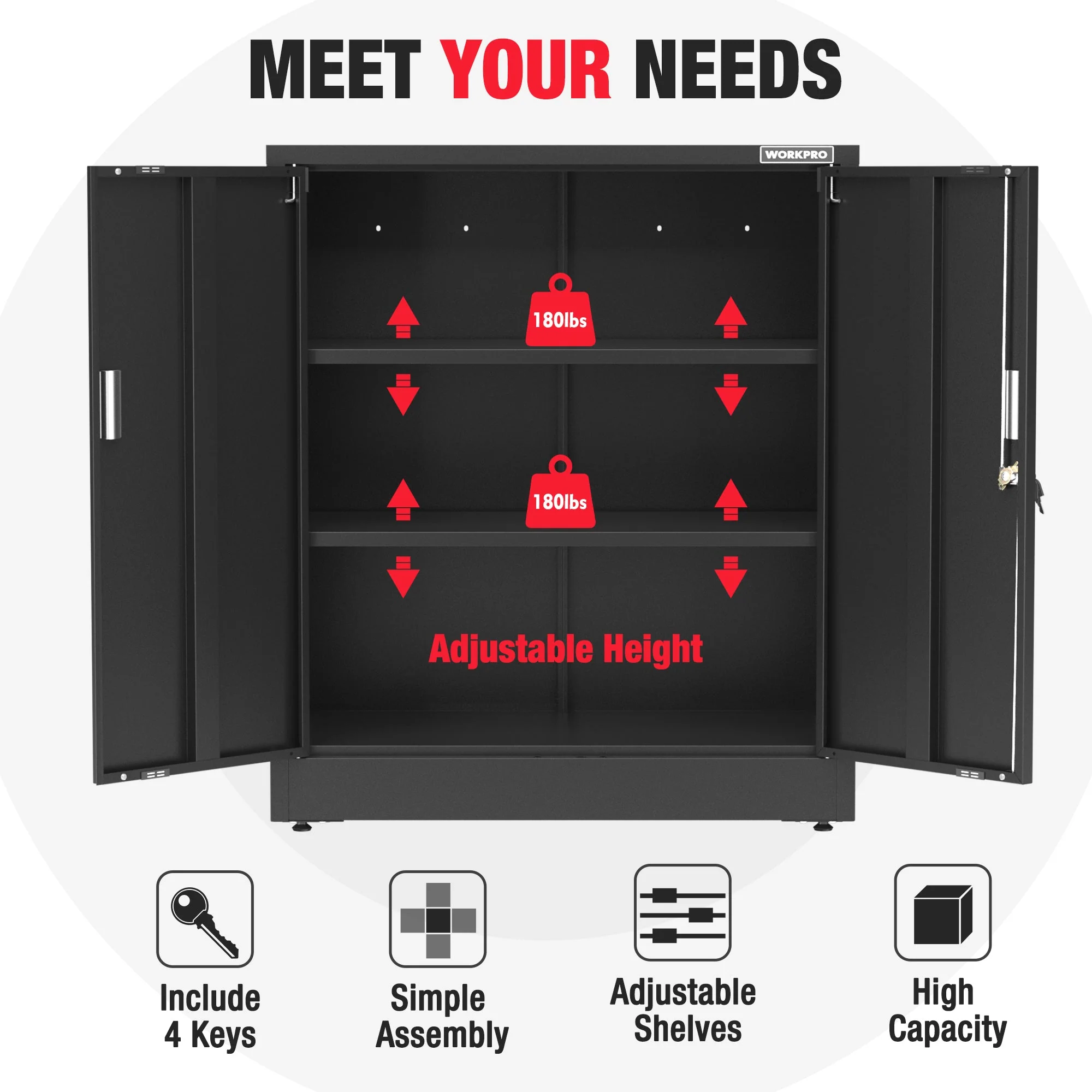 WORKPRO Small Industrial Metal Storage Cabinet with Doors and Shelves,Garage Cabinet with Lock for Home, Warehouse, Office, Shop, Solid Packed, Black - Image 5