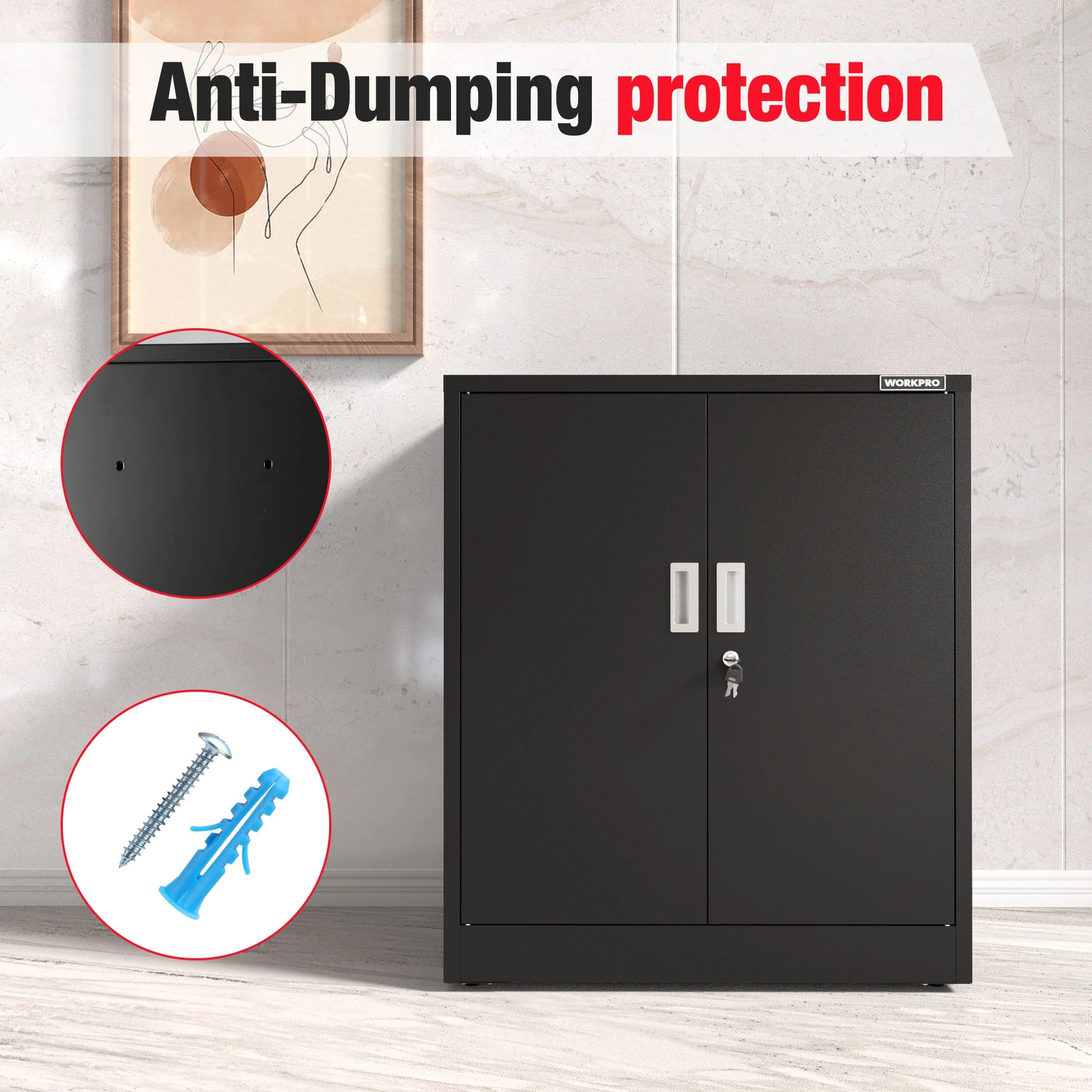 WORKPRO Small Industrial Metal Storage Cabinet with Doors and Shelves,Garage Cabinet with Lock for Home, Warehouse, Office, Shop, Solid Packed, Black - Image 6
