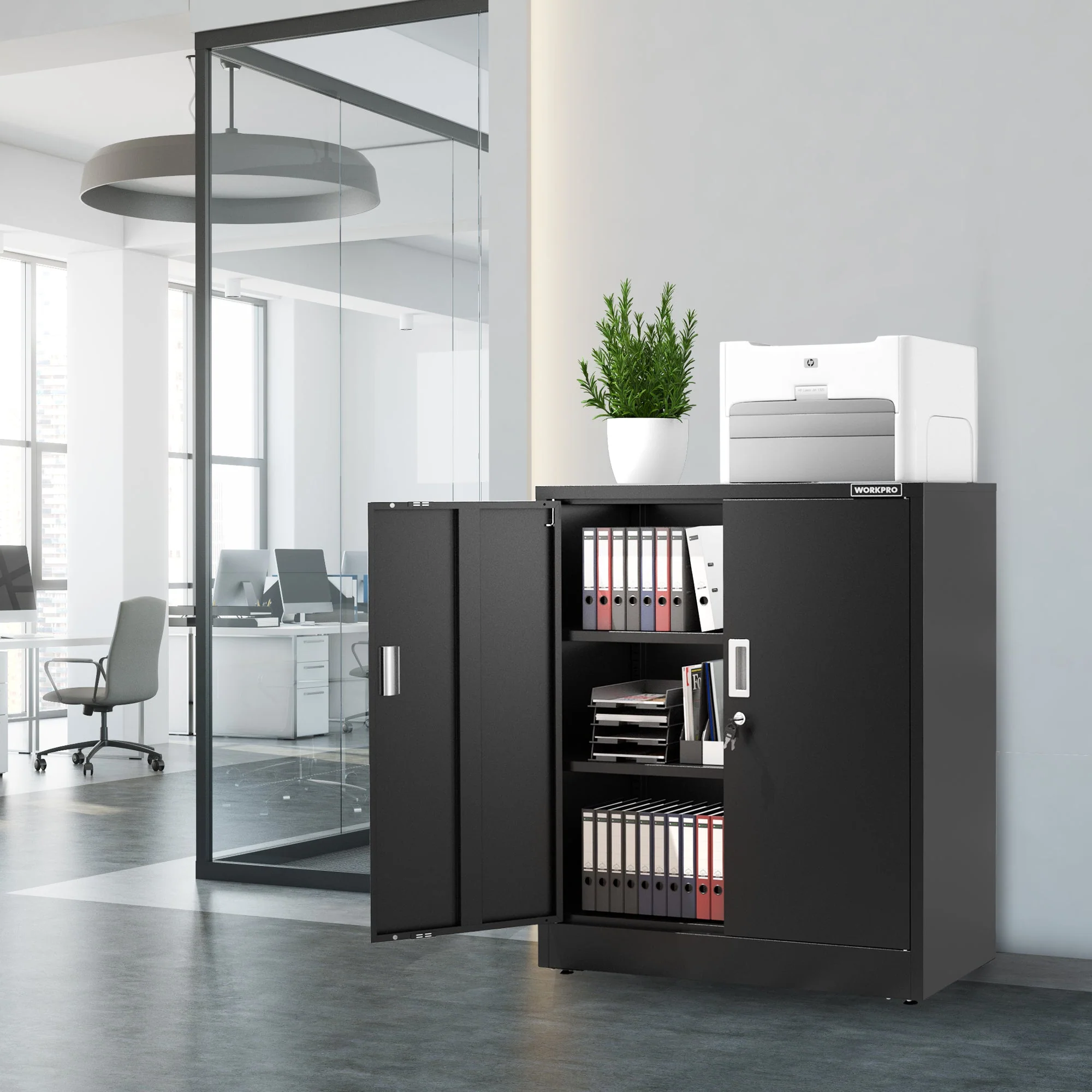 WORKPRO Small Industrial Metal Storage Cabinet with Doors and Shelves,Garage Cabinet with Lock for Home, Warehouse, Office, Shop, Solid Packed, Black - Image 8