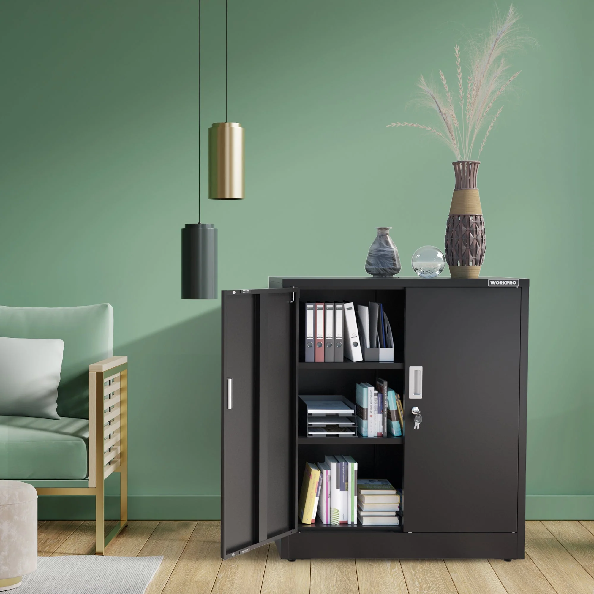 WORKPRO Small Industrial Metal Storage Cabinet with Doors and Shelves,Garage Cabinet with Lock for Home, Warehouse, Office, Shop, Solid Packed, Black - Image 9