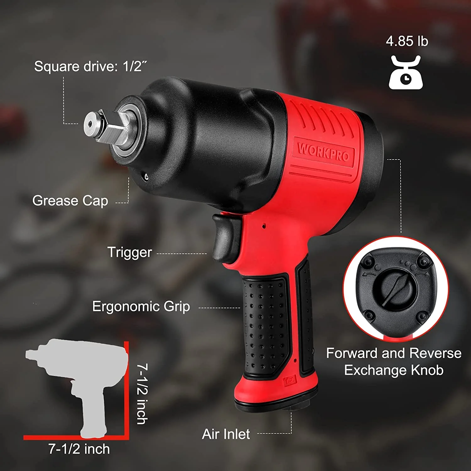 WORKPRO 1/2" Drive Air Impact Wrench for Changing Tires  Auto Repair - Image 2