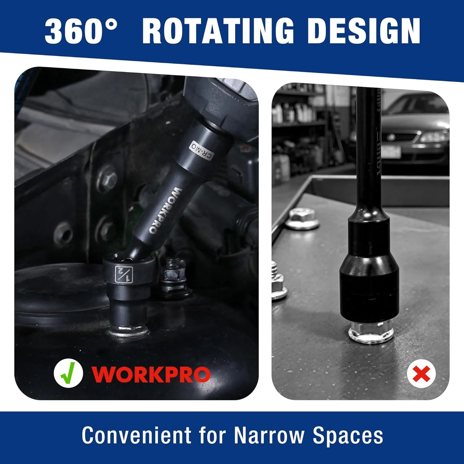 WORKPRO 1/2" Drive Driveline Socket | 12-Point SAE 1/2" Swivel Socket, CR-MO Steel Driveline Limited Clearance Socket Set for Automotive and Mechanical Use - Image 6