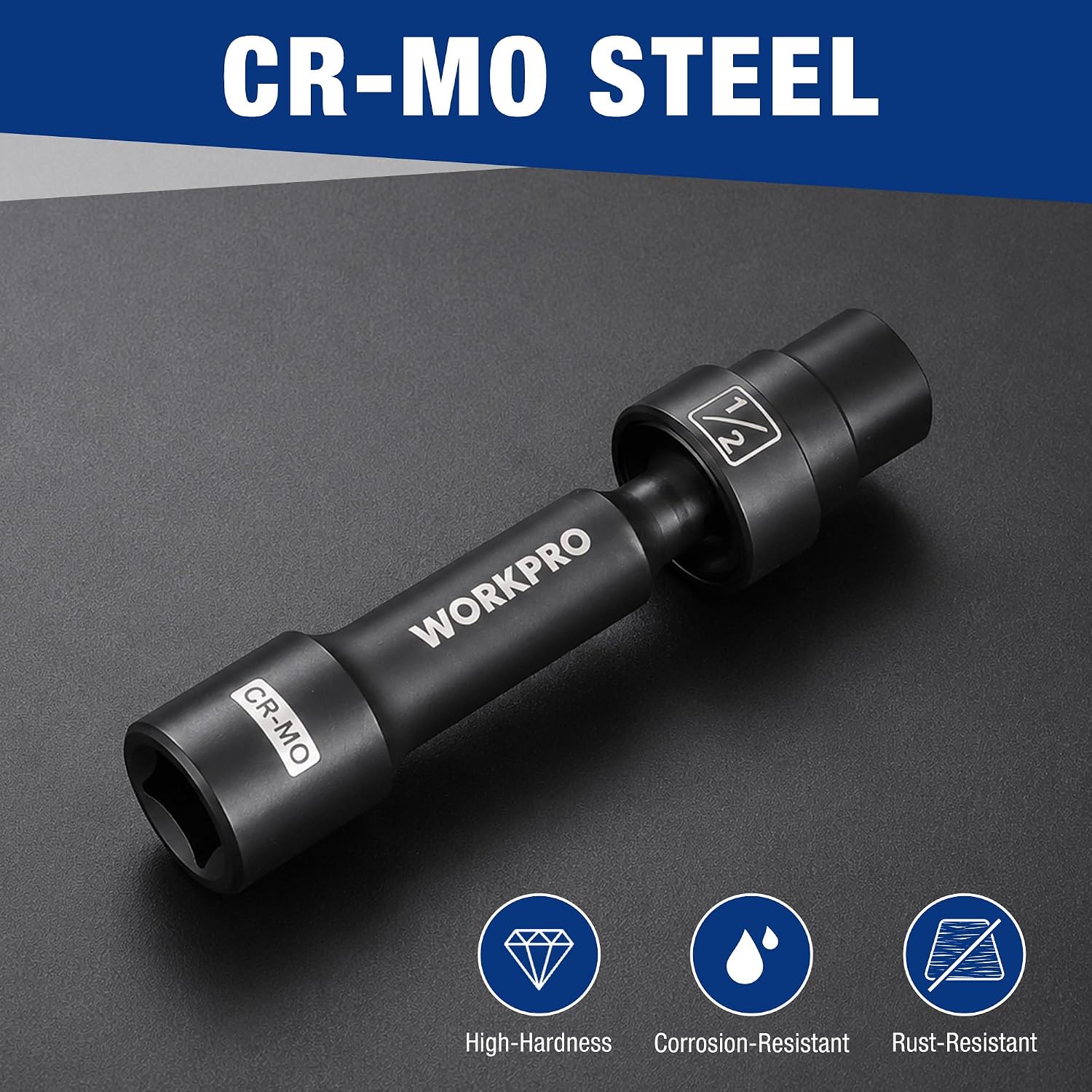 WORKPRO 1/2" Drive Driveline Socket | 12-Point SAE 1/2" Swivel Socket, CR-MO Steel Driveline Limited Clearance Socket Set for Automotive and Mechanical Use - Image 8
