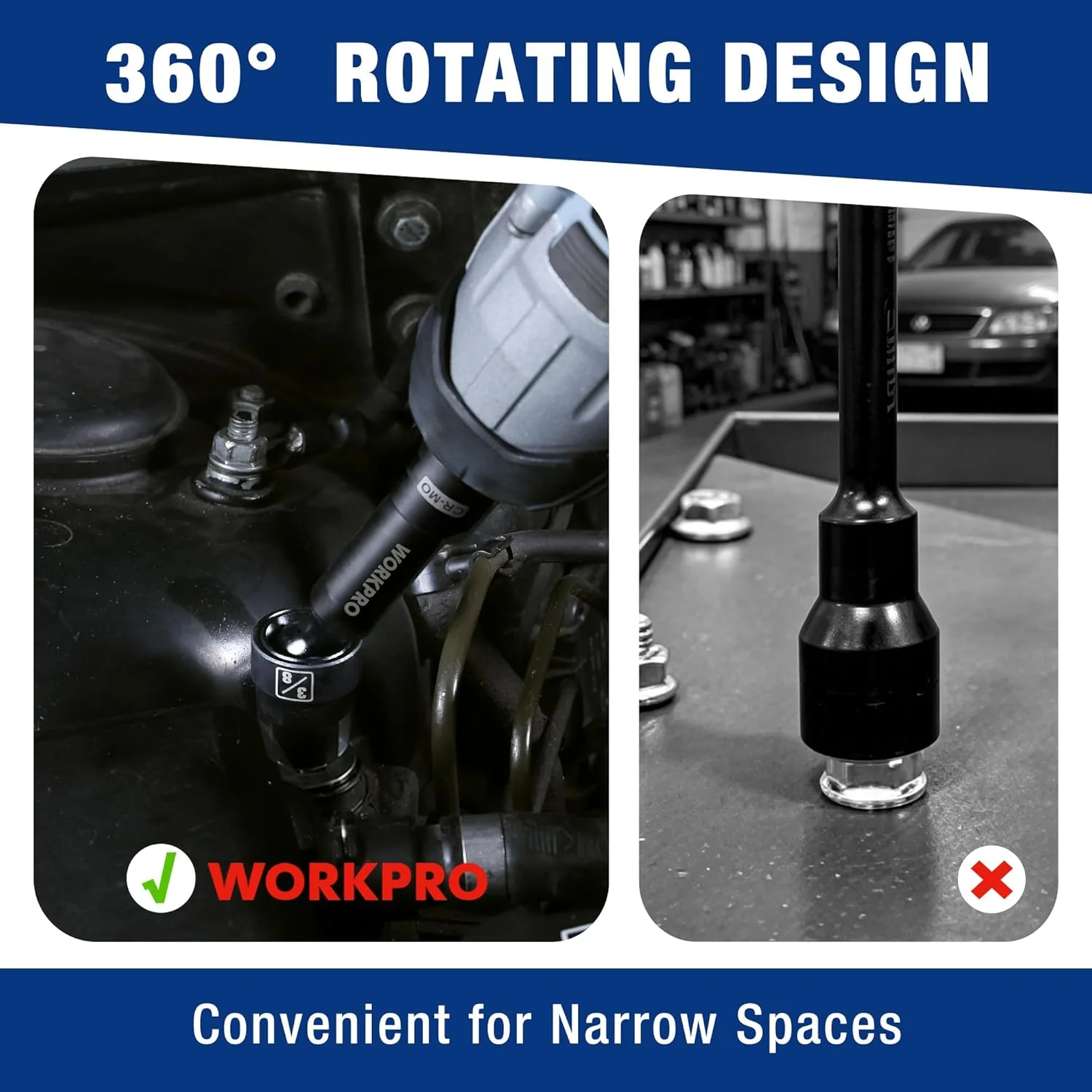 WORKPRO 1/2" Drive Driveline Socket | 12-Point SAE 3/8" Swivel Socket, CR-MO Steel Driveline Limited Clearance Socket Set for Automotive and Mechanical Use - Image 6
