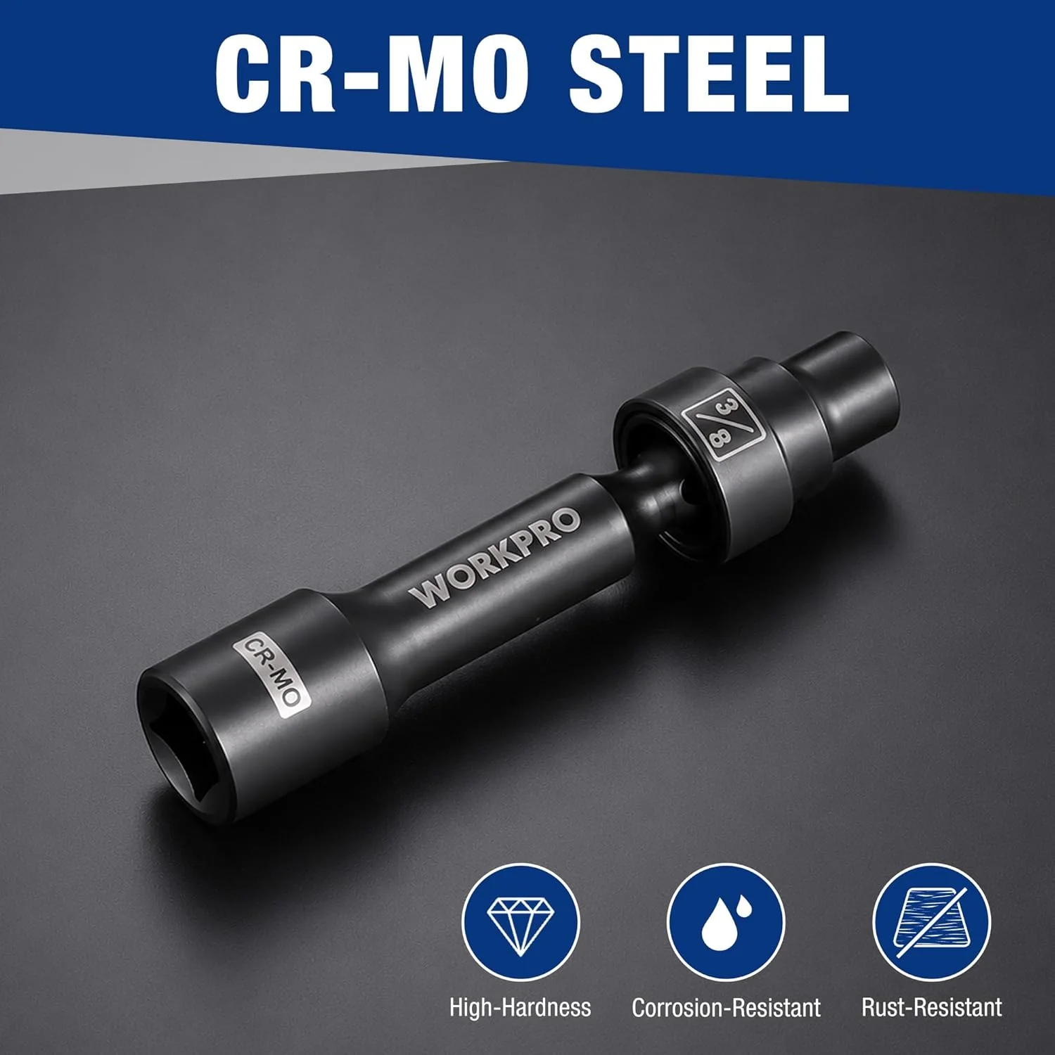 WORKPRO 1/2" Drive Driveline Socket | 12-Point SAE 3/8" Swivel Socket, CR-MO Steel Driveline Limited Clearance Socket Set for Automotive and Mechanical Use - Image 8