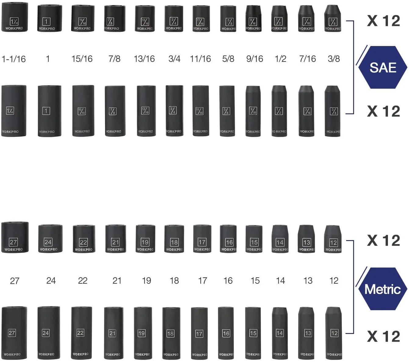 WORKPRO 55 Pcs 1/2" Drive Impact Socket Set with Extension Bars, Premium Cr-V Steel, SAE and Metric Sockets with Enhanced Storage Case - Image 2