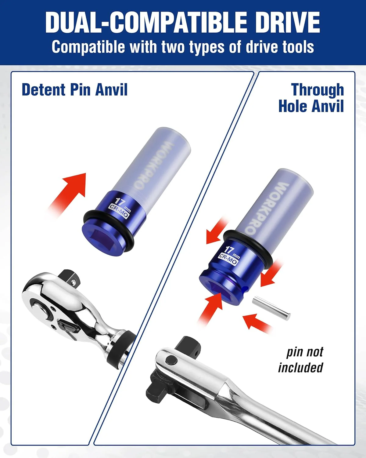 WORKPRO 1/2" Drive Lug Nut Impact Duty Socket, 17mm Deep Thin Wall Socket, Made of Premium Cr-Mo Steel, Non-Marring Lug Nut Wheel Sockets for Car - Image 8