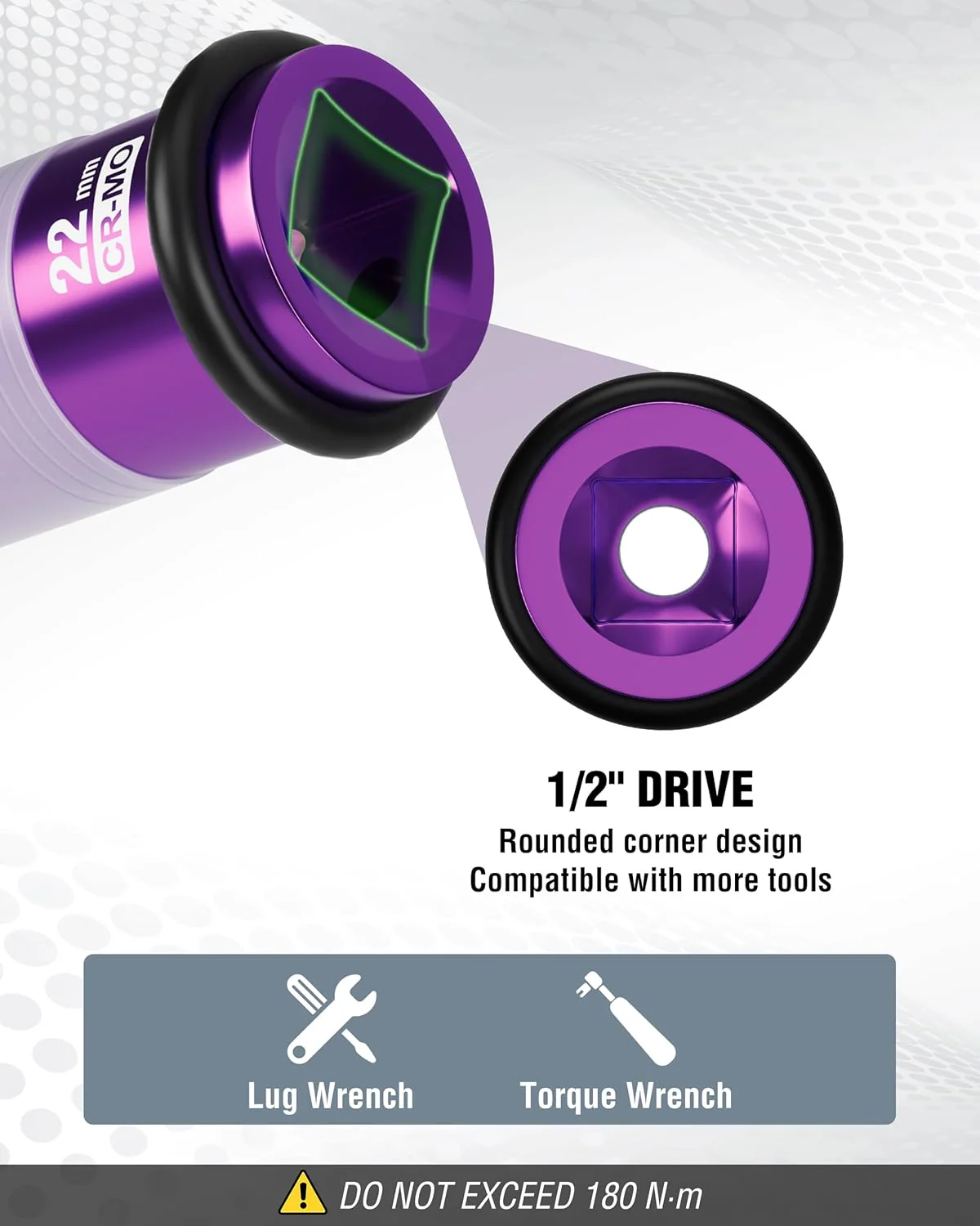 WORKPRO 1/2" Drive Lug Nut Impact Duty Socket, 22mm Deep Thin Wall Socket, Made of Premium Cr-Mo Steel, Non-Marring Lug Nut Wheel Sockets for Car - Image 5