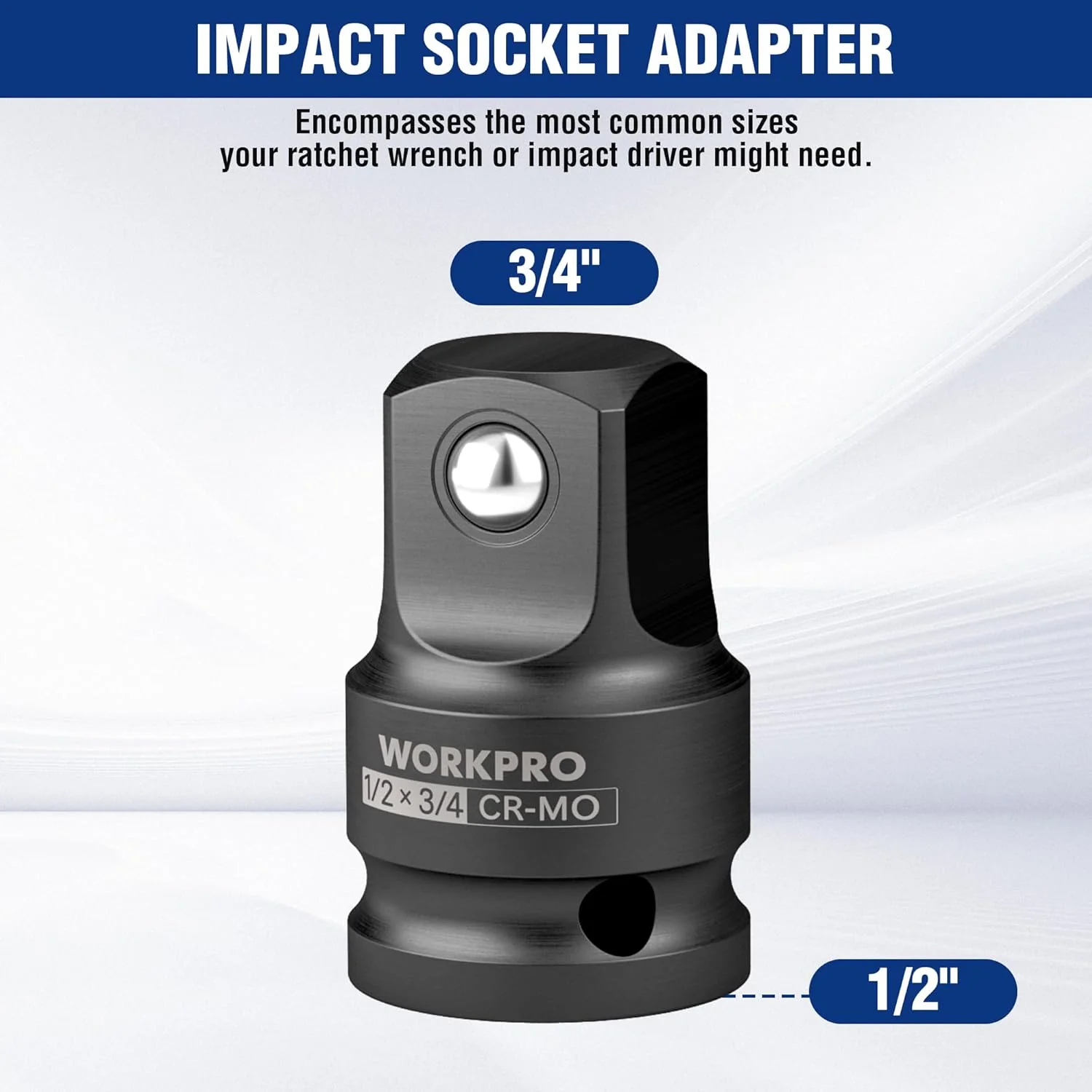 WORKPRO 1/2" F to 3/4" M Impact Socket Adapter, Cr-Mo Steel, Socket Adapter Set for Impact Driver Conversions, Square Drive Reducer for Impact Driver Wrench - Image 2