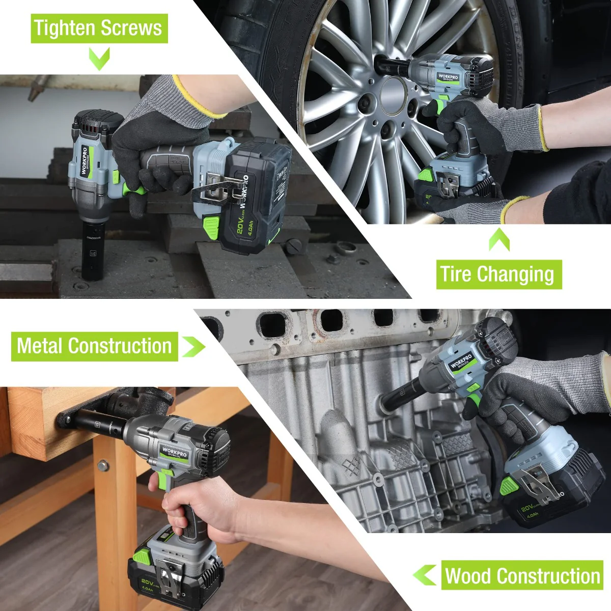 WORKPRO 1/2 inch, 20V Cordless Impact Wrench, with 4.0 Ah Battery, Fast Charger, 4 Impact Sockets and Storage Case - Image 6
