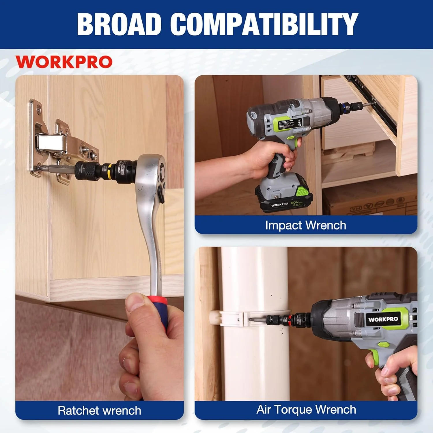 WORKPRO 1/2-inch, 3/8-inch, and 1/4-inch Quick Release Hex Impact Socket Adapter Set and Bit Holders for Ratchet Wrenches, Drivers, Drills - Made from Durable CR-MO Steel - Image 7
