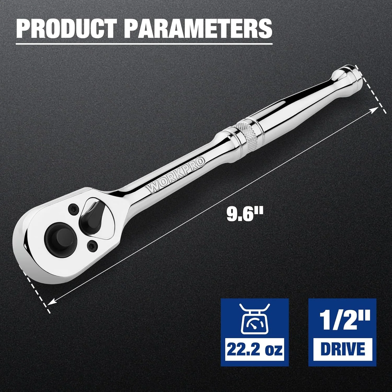 WORKPRO 1/2-Inch Drive Ratchet, Quick-Release Reversible Ratchet Wrench, 72-Tooth Handle, Chrome Alloy Made, Cr-Mo Head, Full Polished - Image 2
