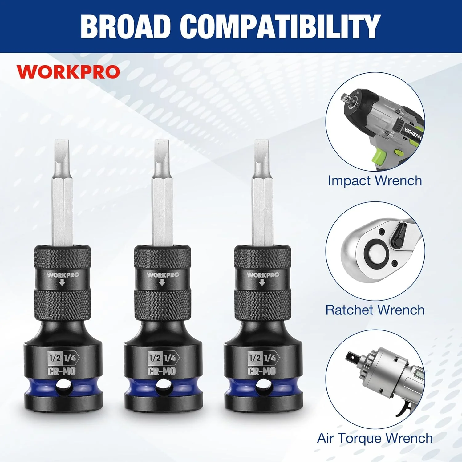 WORKPRO 1/2-inch Square to 1/4-inch Hex Quick Release Impact Socket Adapter and Bit Holder for Ratchet Wrenches, Drivers, Drills - Made from Durable CR-MO Steel - Image 3