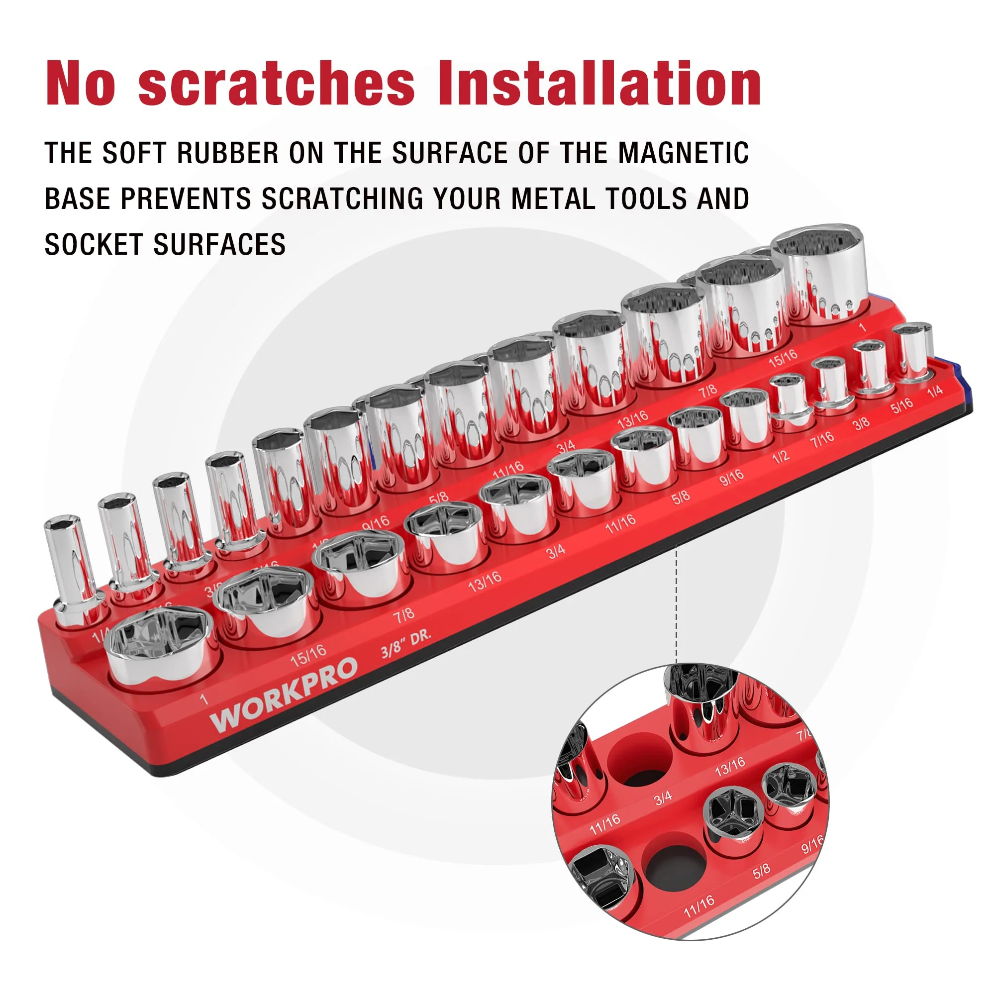 WORKPRO 1/4", 3/8", 1/2" Dr Metric/SAE Magnetic Socket Organizer Set (Socket not Included) - Image 10