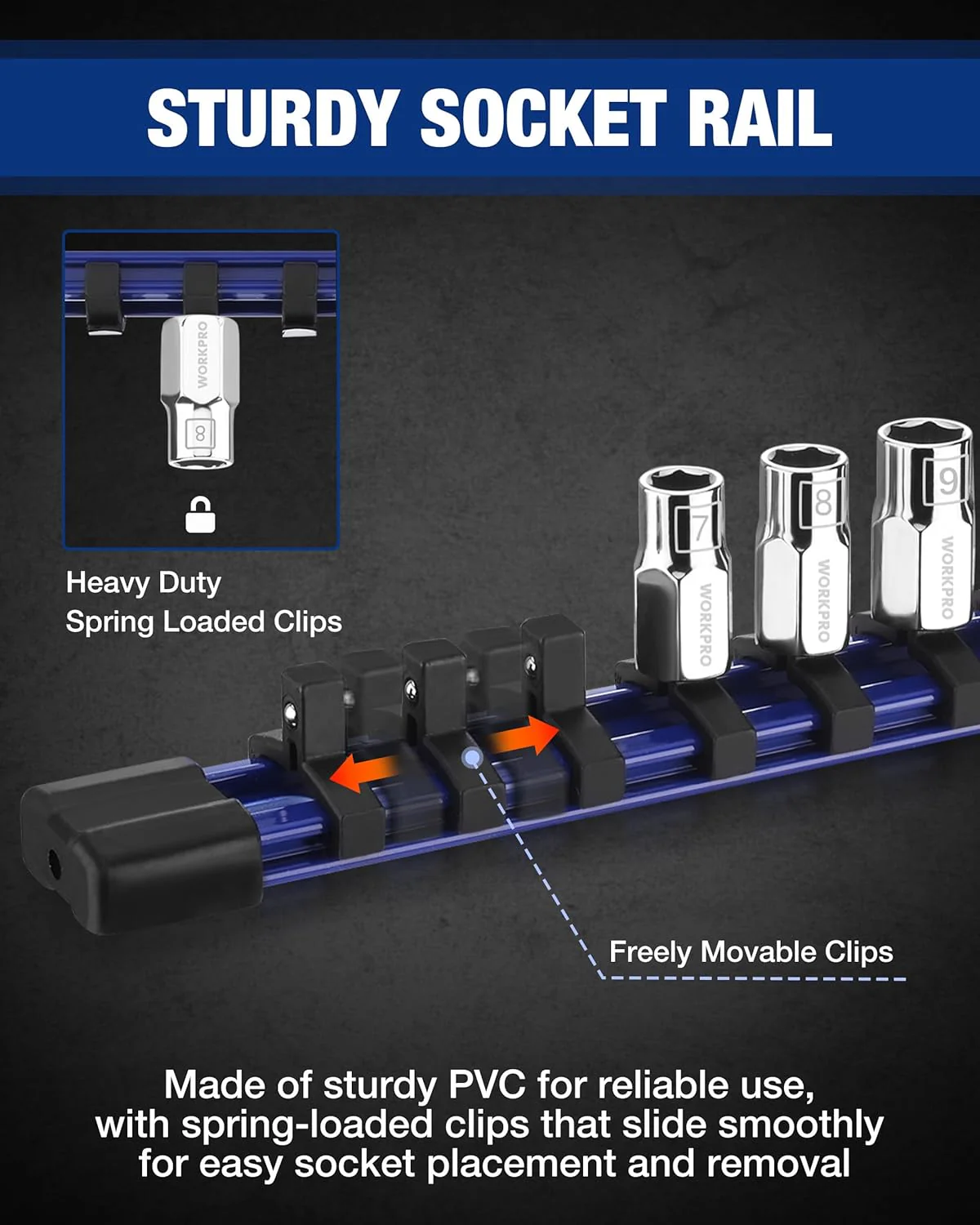 WORKPRO 1/4" Drive Socket Set, 10-Piece Metric CR-V Socket Set with Rail | Standard & Shallow Sockets, External Hex Socket, 4mm to 13mm, 6-Point, Size Markings, PVC Socket Organizer, for Auto Repairs - Image 6