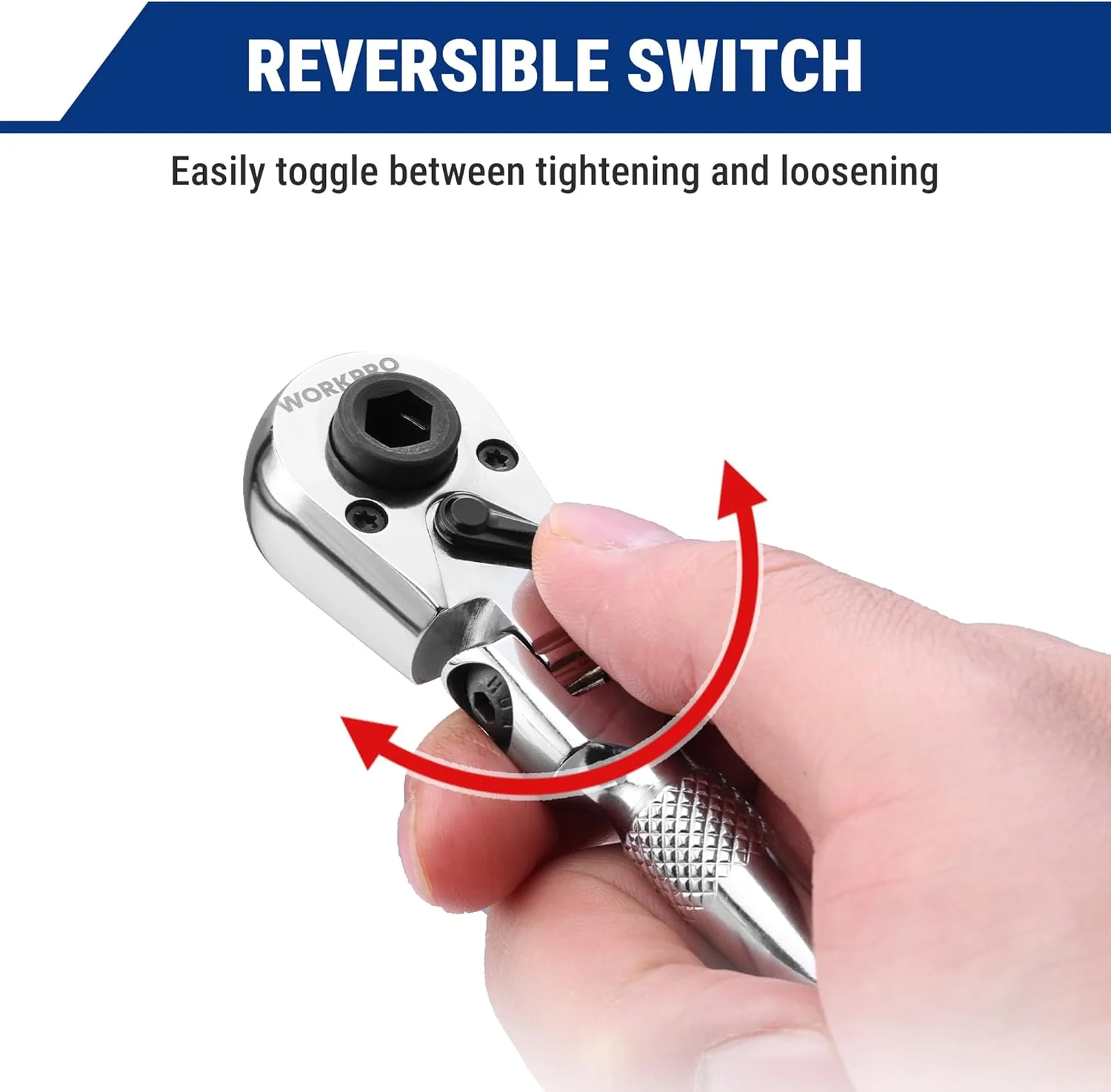 WORKPRO 1/4" Drive Stubby Ratchet, 2-In-1 Socket Wrench Flex Head Ratchet & Bit Driver, Reversible Direction Switch, CrMo Alloy, 72-Tooth, Compact Hand Tools for Home Repair & Tight Spaces - Image 6
