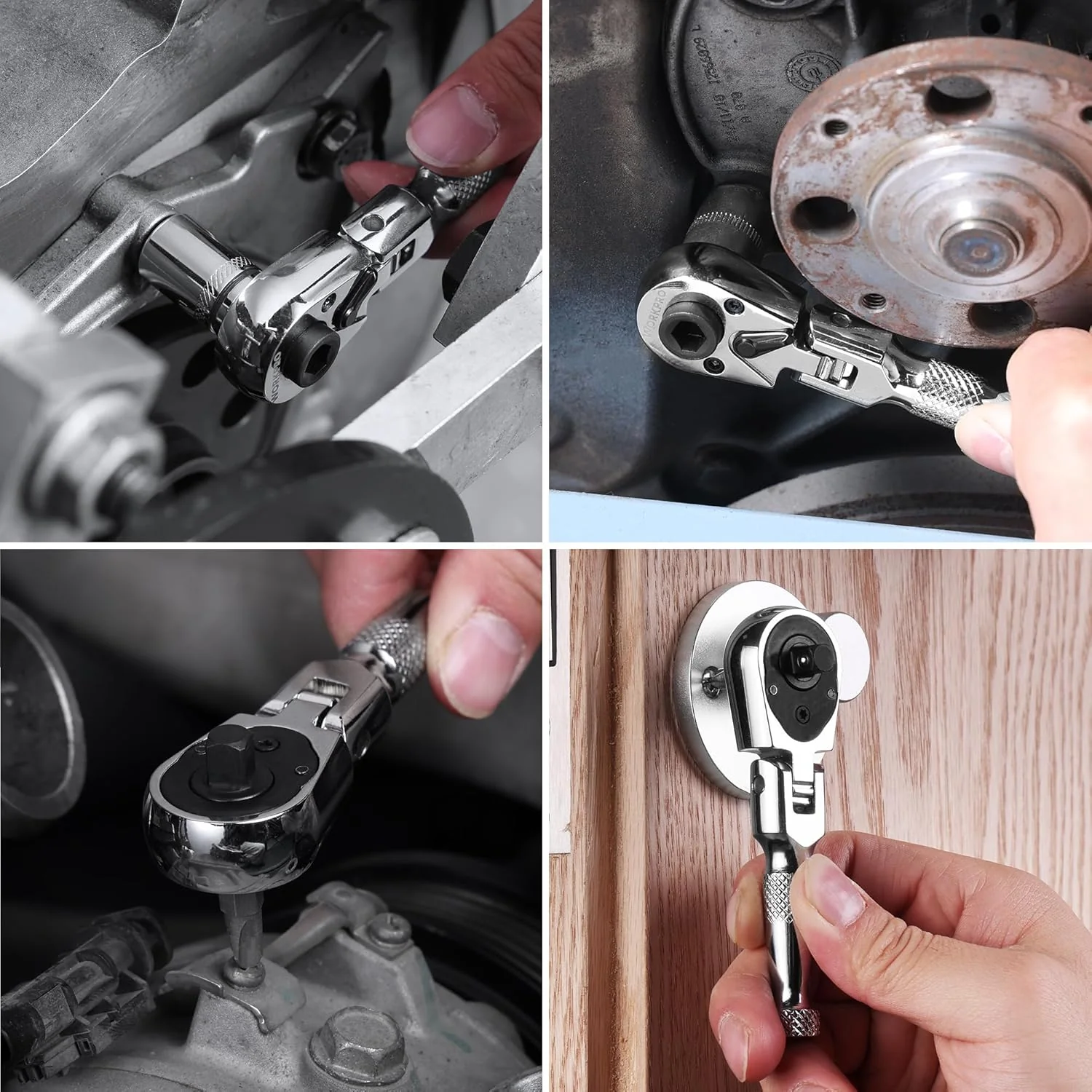 WORKPRO 1/4" Drive Stubby Ratchet, 2-In-1 Socket Wrench Flex Head Ratchet & Bit Driver, Reversible Direction Switch, CrMo Alloy, 72-Tooth, Compact Hand Tools for Home Repair & Tight Spaces - Image 7