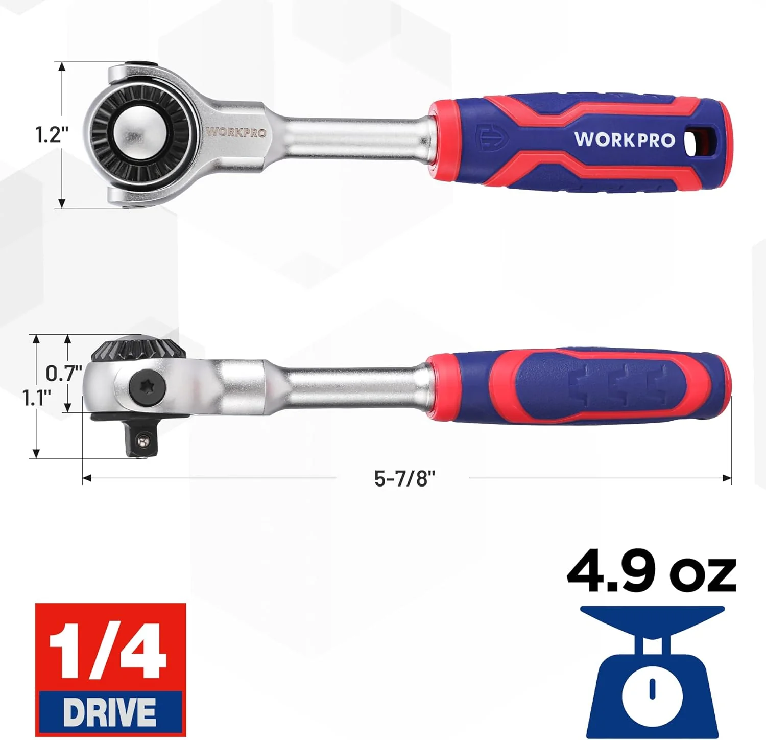 WORKPRO 1/4" Drive Swivel Head Ratchet, 72-Tooth, 270° Rotation, Quick Release & Reversible, Cr-Mo Head, Chrome Finish, Ideal for Tight Spaces & Precision Tasks - Image 3