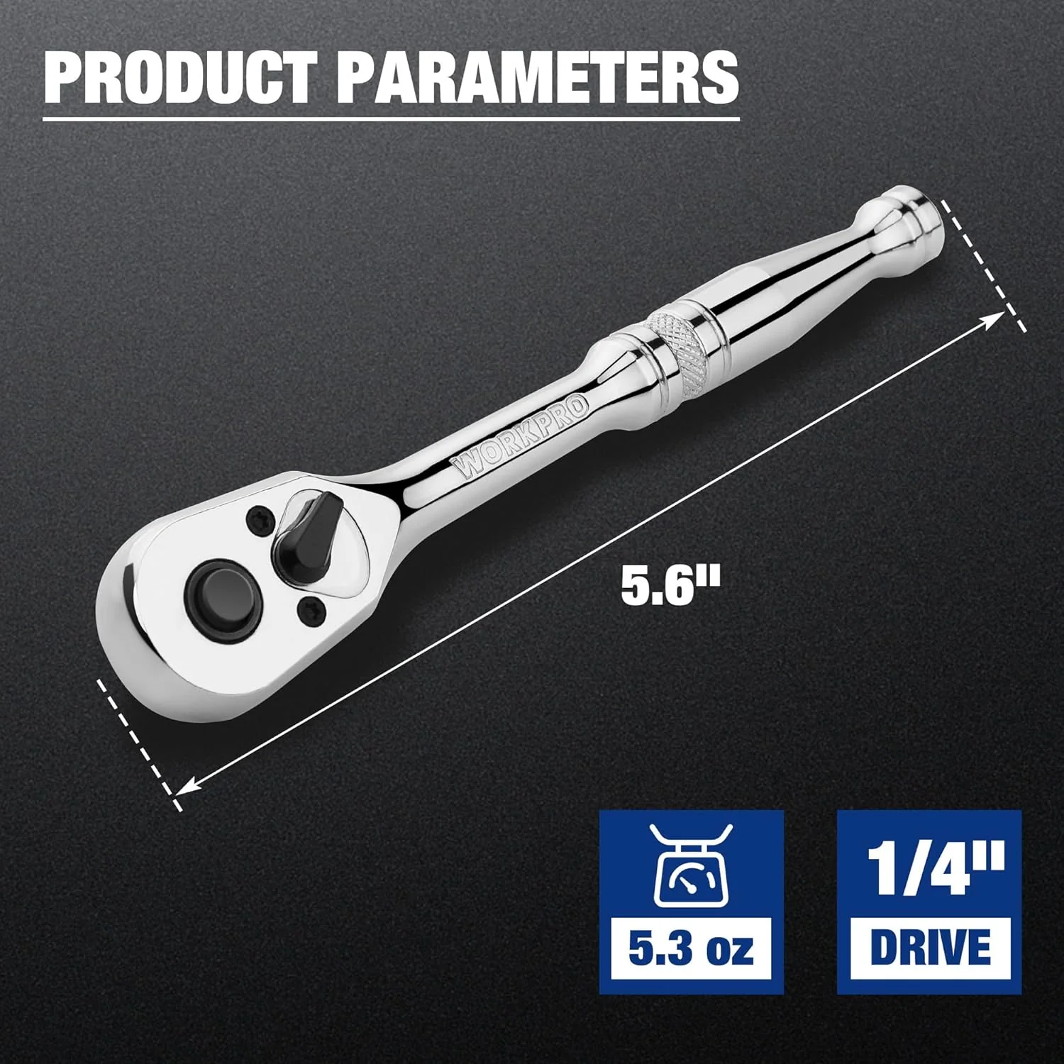 WORKPRO 1/4-Inch Drive Ratchet, Quick-Release Reversible Ratchet Wrench, 72-Tooth Handle, Chrome Alloy Made, Cr-Mo Head, Full Polished - Image 2