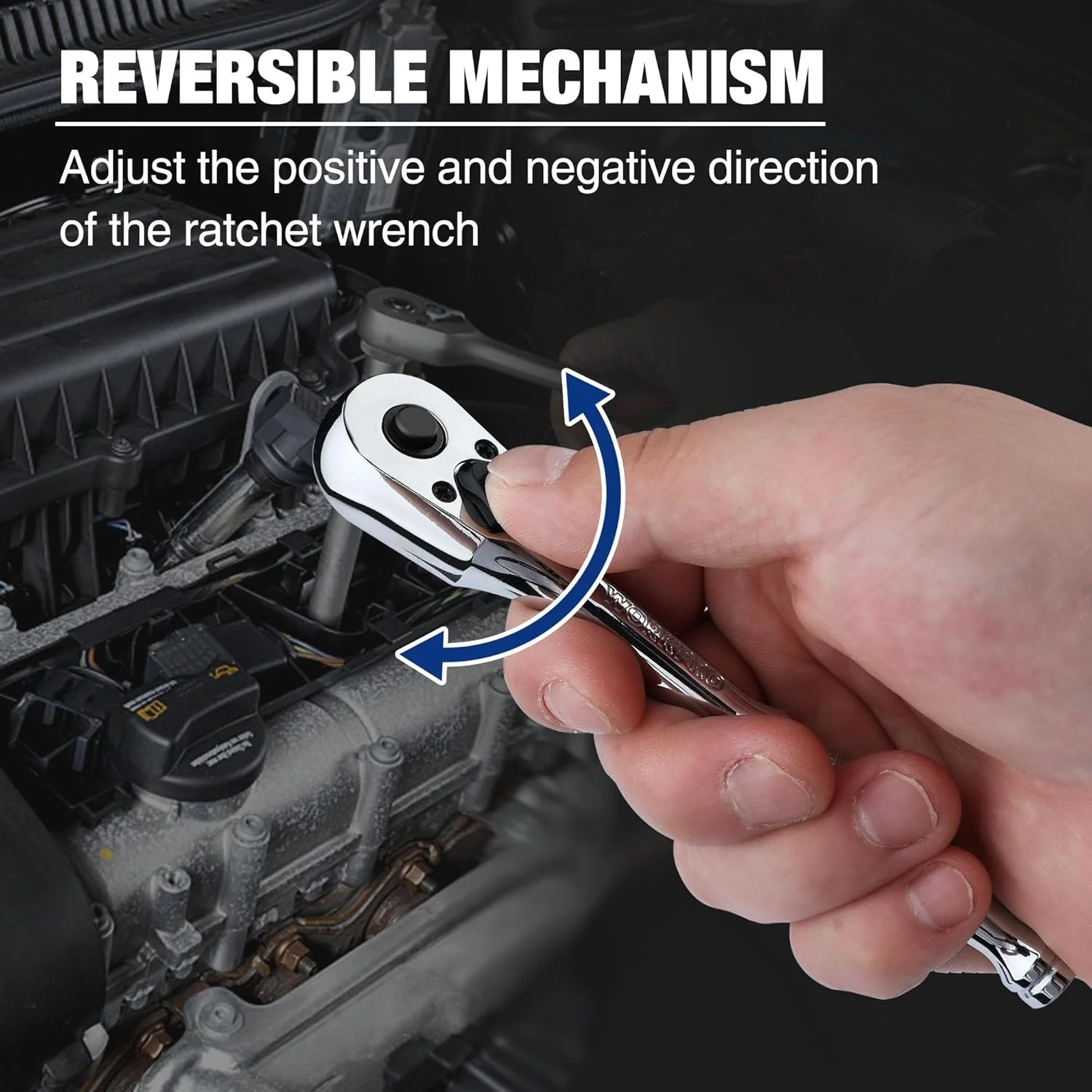 WORKPRO 1/4-Inch Drive Ratchet, Quick-Release Reversible Ratchet Wrench, 72-Tooth Handle, Chrome Alloy Made, Cr-Mo Head, Full Polished - Image 4