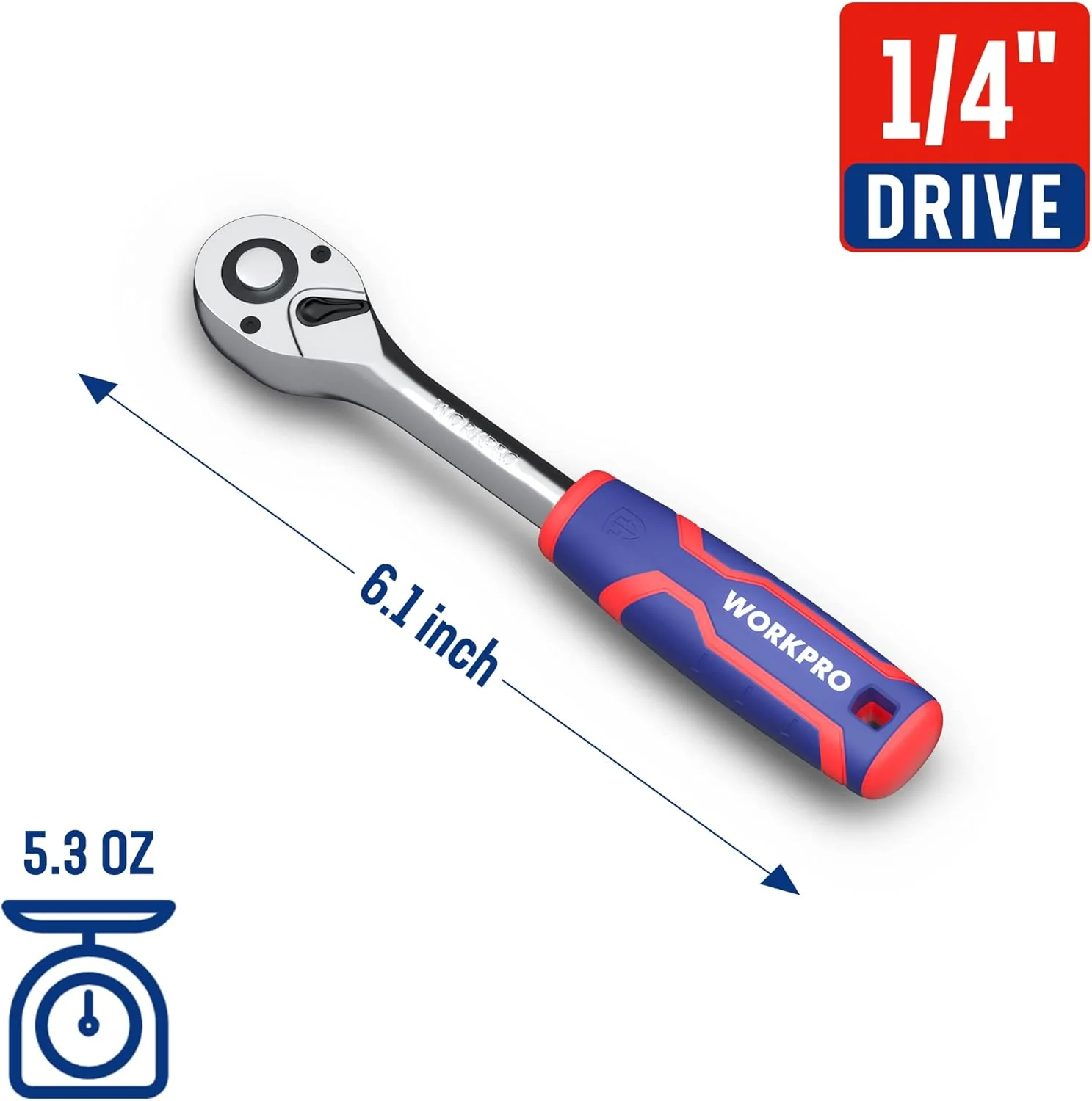 WORKPRO 1/4-Inch Drive Ratchet Wrench, 72-Tooth Reversible Ratchet, Quick-Release 1/4 Drive Ratchet Handle, CR-MO Head, Chrome Plated Finish - Image 2