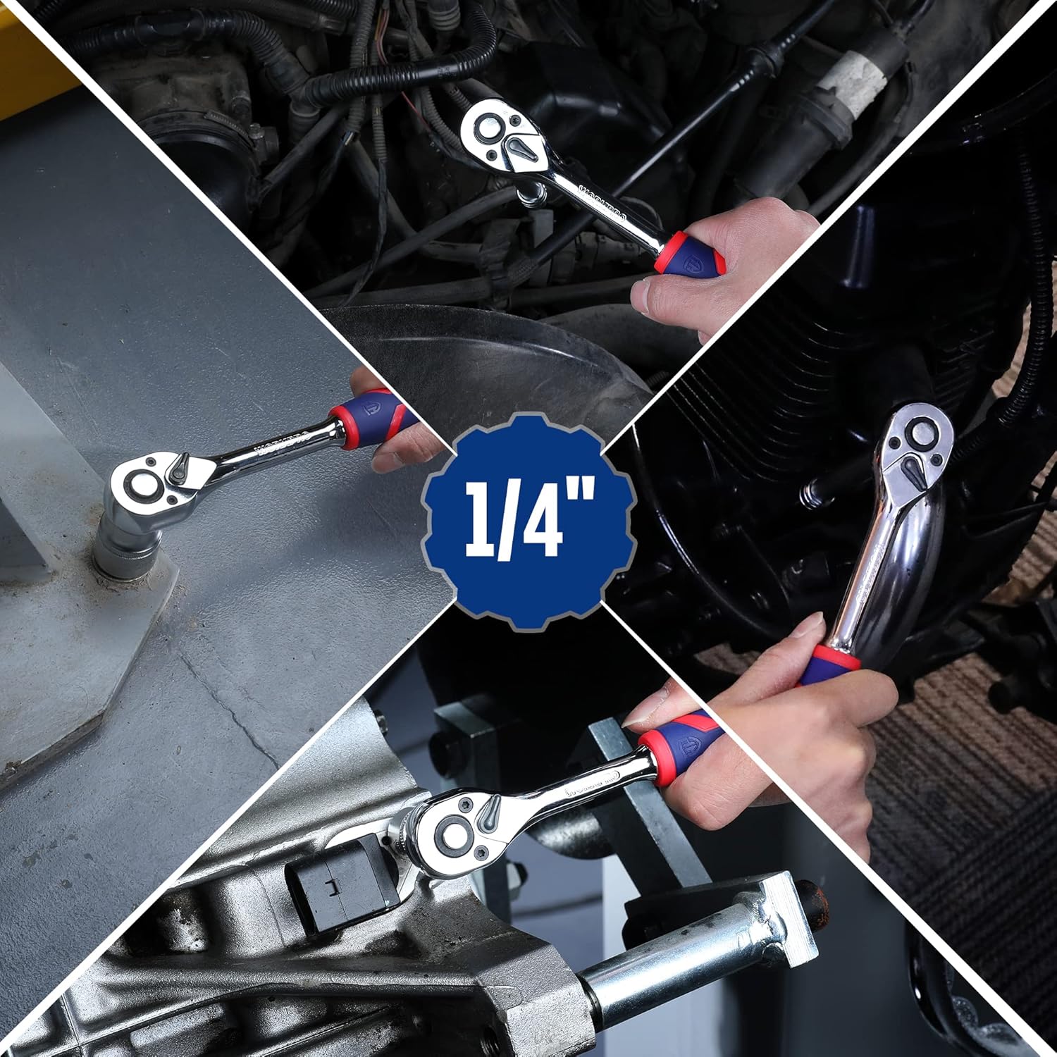 WORKPRO 1/4-Inch Drive Ratchet Wrench, 72-Tooth Reversible Ratchet, Quick-Release 1/4 Drive Ratchet Handle, CR-MO Head, Chrome Plated Finish - Image 7