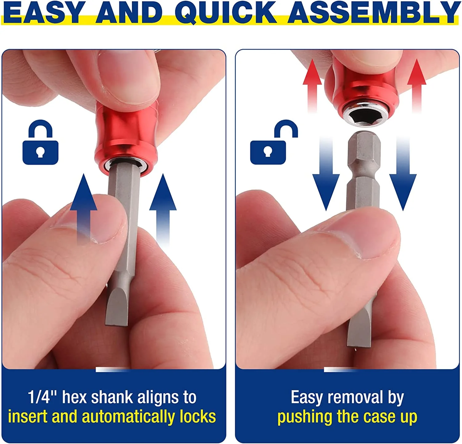 WORKPRO 1/4 inch Hex Shank Bit Holder, 3pcs Quick Release Drill Bit Holder Keychain for Impact Driver, Portable Screwdriver Bits Holder, Aluminum Alloy, Color Coded - Image 3