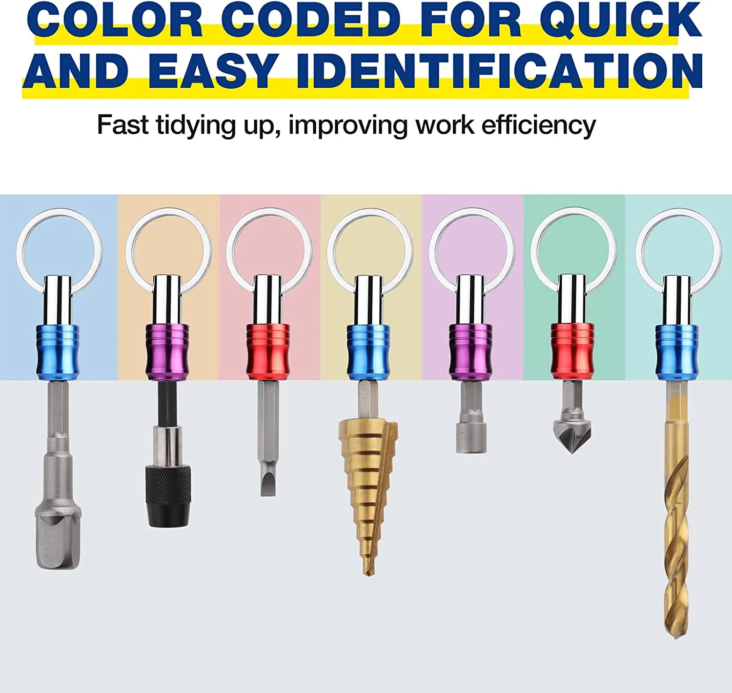 WORKPRO 1/4 inch Hex Shank Bit Holder, 3pcs Quick Release Drill Bit Holder Keychain for Impact Driver, Portable Screwdriver Bits Holder, Aluminum Alloy, Color Coded - Image 5