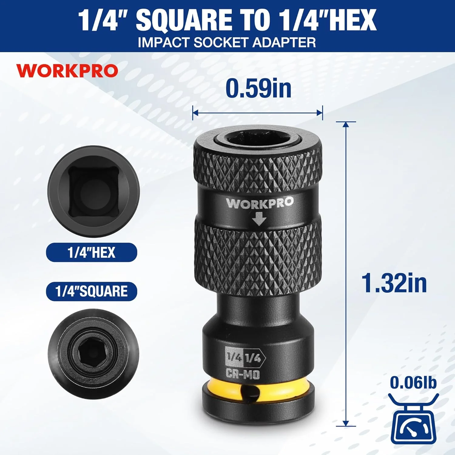 WORKPRO 1/4-inch Square to 1/4-inch Hex Quick Release Impact Socket Adapter and Bit Holder for Ratchet Wrenches, Drivers, Drills - Made from Durable CR-MO Steel - Image 2