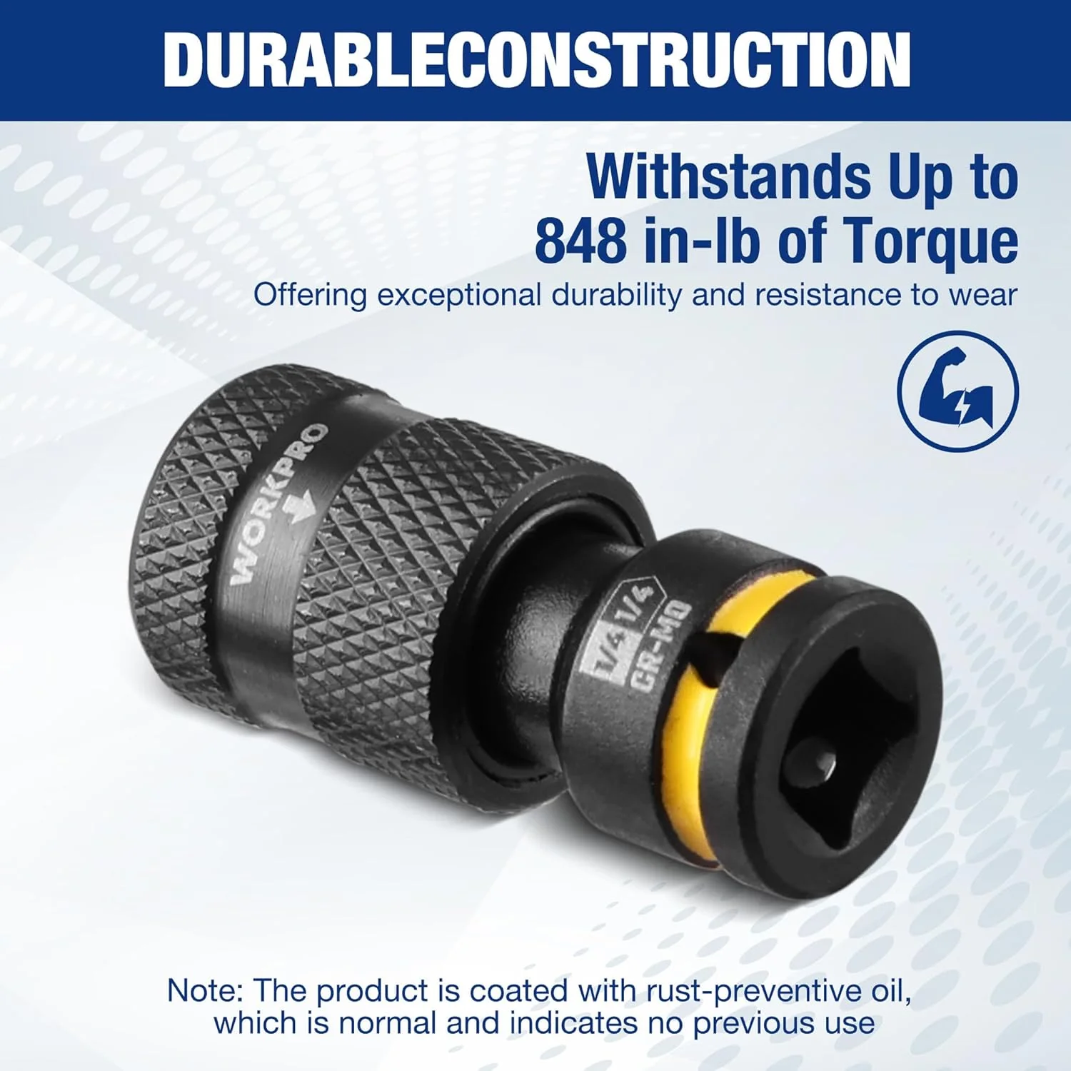 WORKPRO 1/4-inch Square to 1/4-inch Hex Quick Release Impact Socket Adapter and Bit Holder for Ratchet Wrenches, Drivers, Drills - Made from Durable CR-MO Steel - Image 6