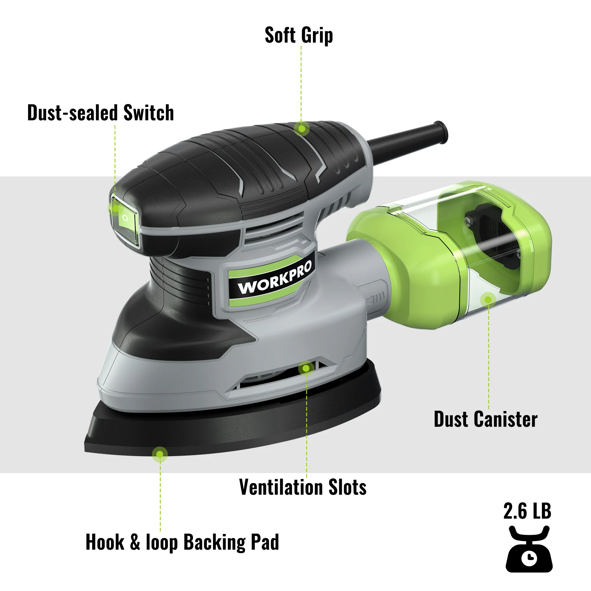 WORKPRO 1.6 Amp Detail Sander, 13000 OPM Compact Electric Sander with Dust Collector - Image 2