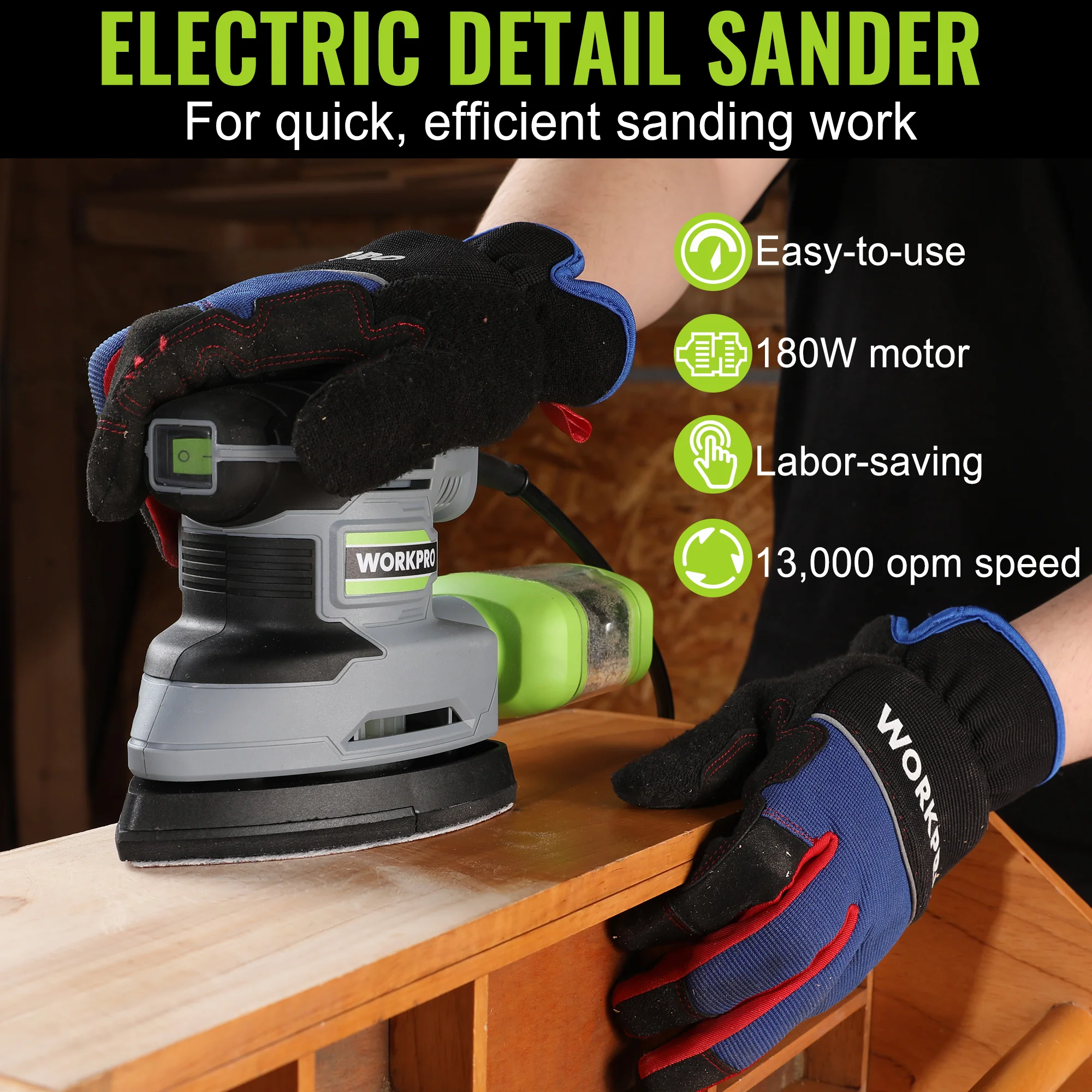 WORKPRO 1.6 Amp Detail Sander, 13000 OPM Compact Electric Sander with Dust Collector - Image 3
