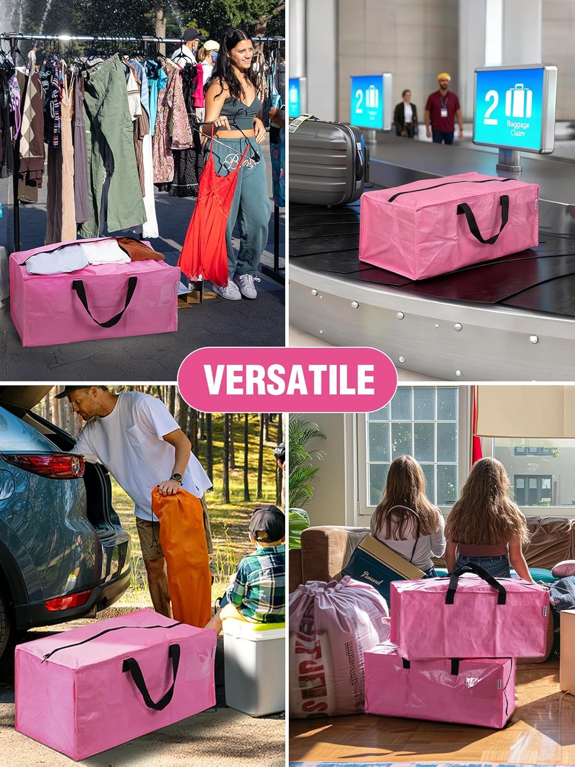 WORKPRO 1 Pack Extra Large Moving Bags with Zippers & Carrying Handles Backpack Straps, Heavy-Duty Storage Tote for Space Saving Moving Storage (Pink) - Image 8
