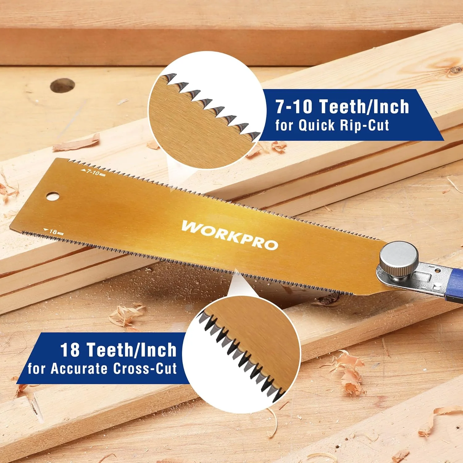 WORKPRO 10 Inch Japanese Pull Saw, Double-Edged Hand Saw for Wood Cutting with 7-9&18 TPI, SK5 Flexible Blade Flush Cut Saw with Non-Slip Beech Handle, Perfect Woodworking Tool Gift - Image 3