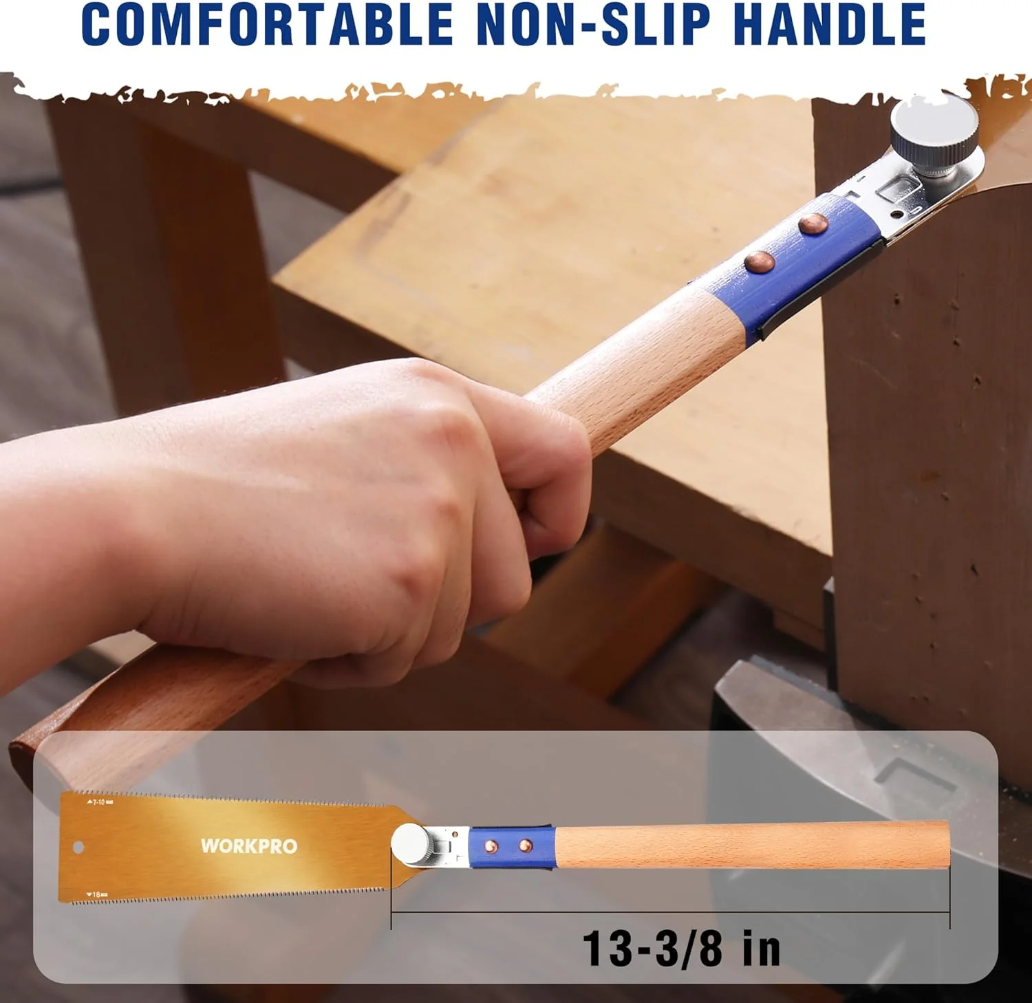 WORKPRO 10 Inch Japanese Pull Saw, Double-Edged Hand Saw for Wood Cutting with 7-9&18 TPI, SK5 Flexible Blade Flush Cut Saw with Non-Slip Beech Handle, Perfect Woodworking Tool Gift - Image 5