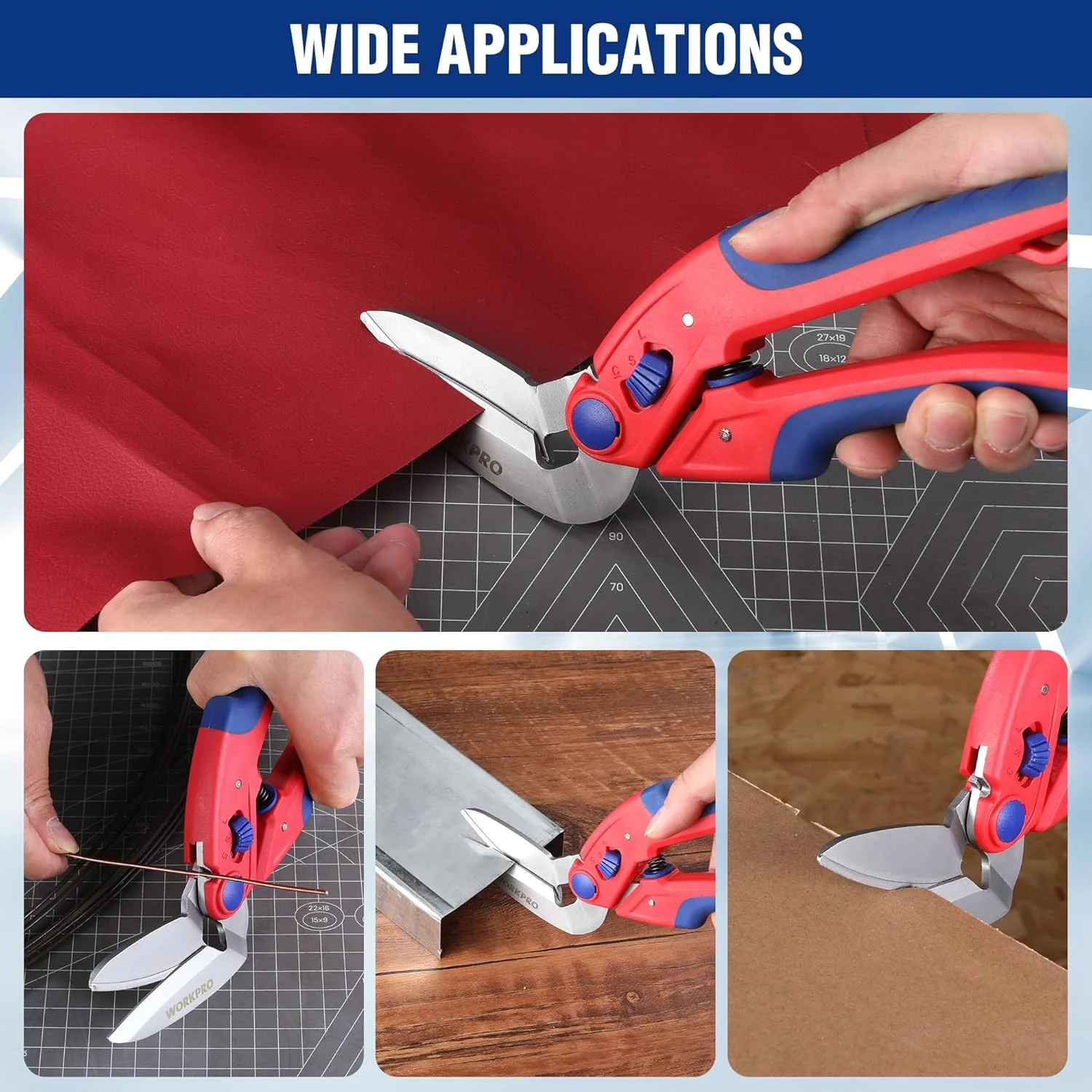 WORKPRO 10 inch Scissors All Purpose Heavy Duty Stainless Steel Multipurpose Industrial Scissors for Carpet, Leather, Vardboard, Gardening - Image 6