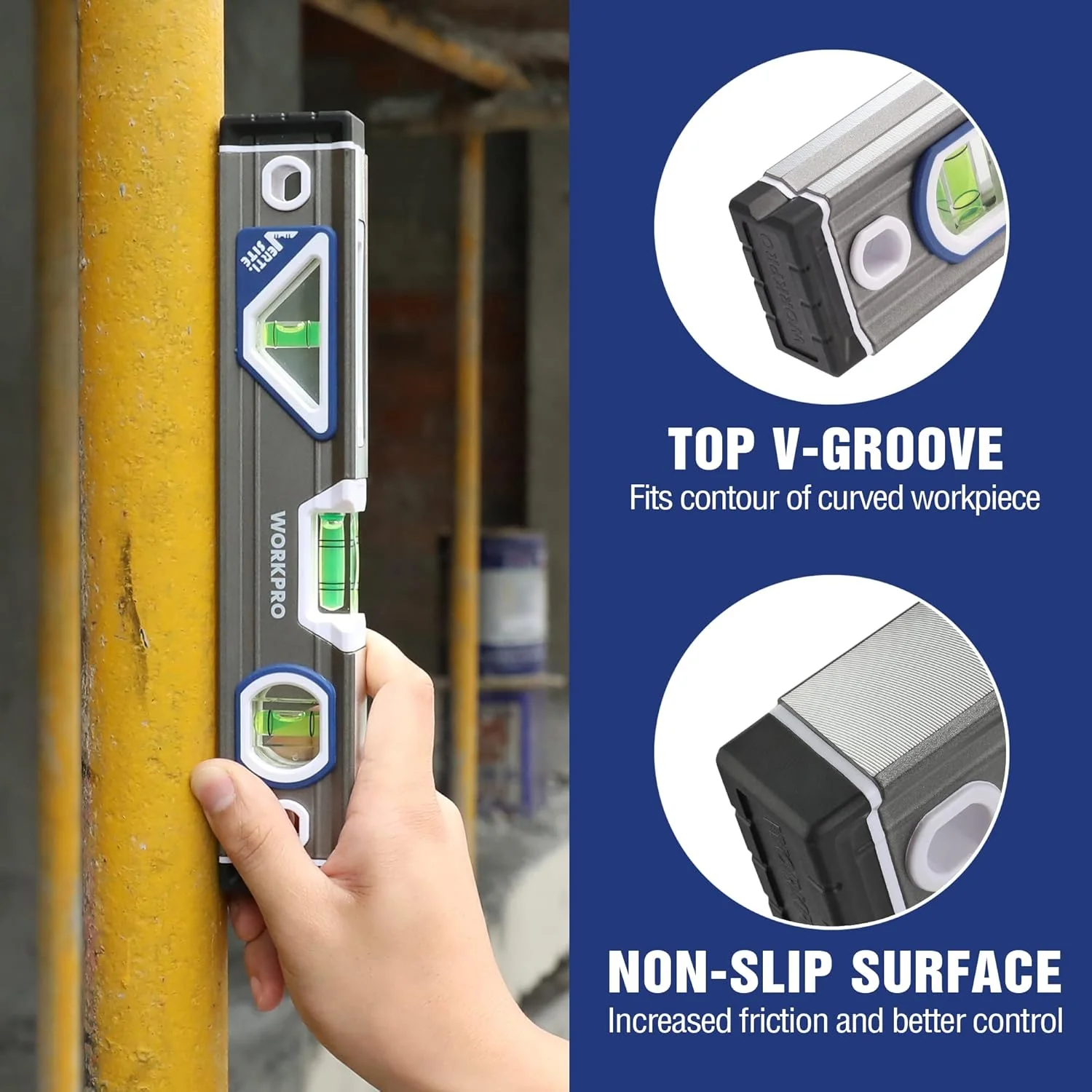 WORKPRO 10 Inch Torpedo Level, Small Leveler Tool, 3 Bubble Vials, Verti. Site, for Conduit Bending, Aluminum Alloy Construction - Image 4