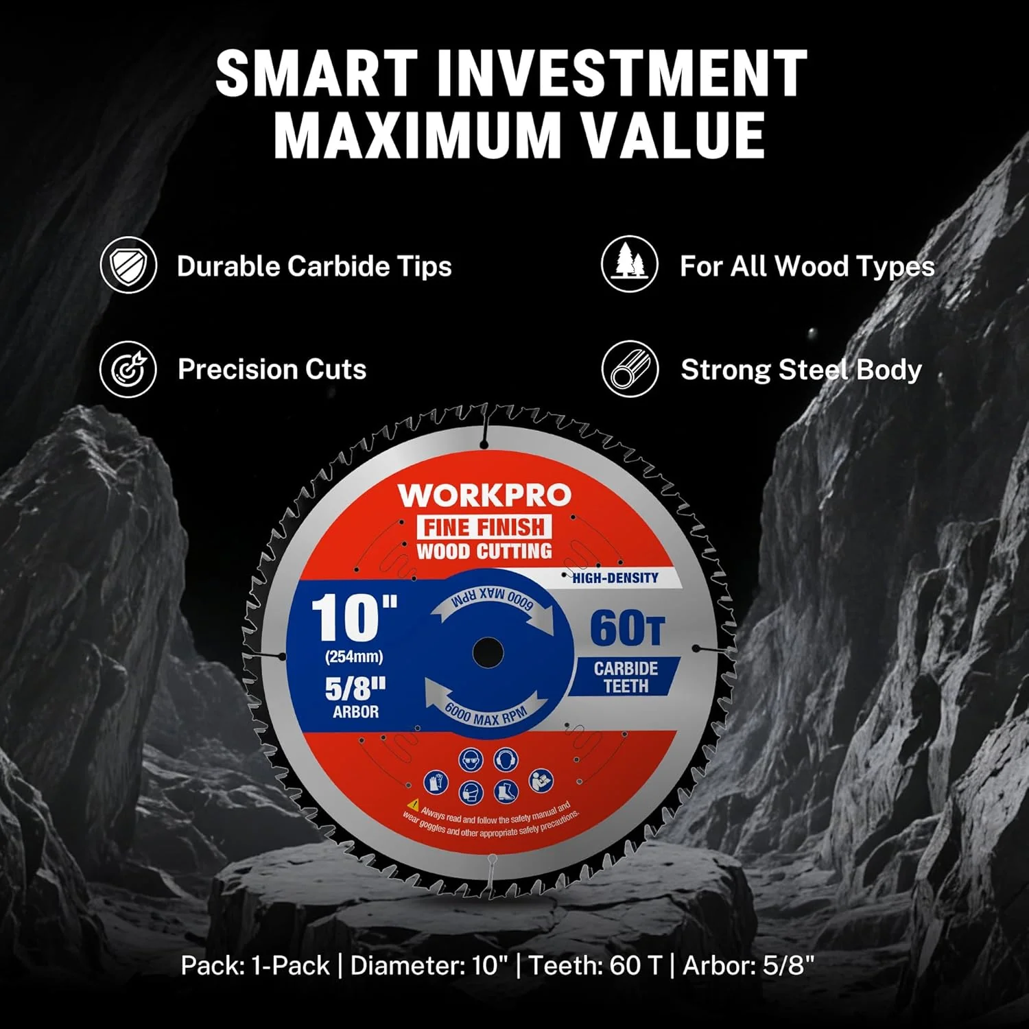 WORKPRO 10 Inch Woodworking Circular Saw Blade, 60T Fine Finish Plywood & Trim, Thin Kerf, Carbide Tipped, ATB Tooth, 1-Pack - Image 9