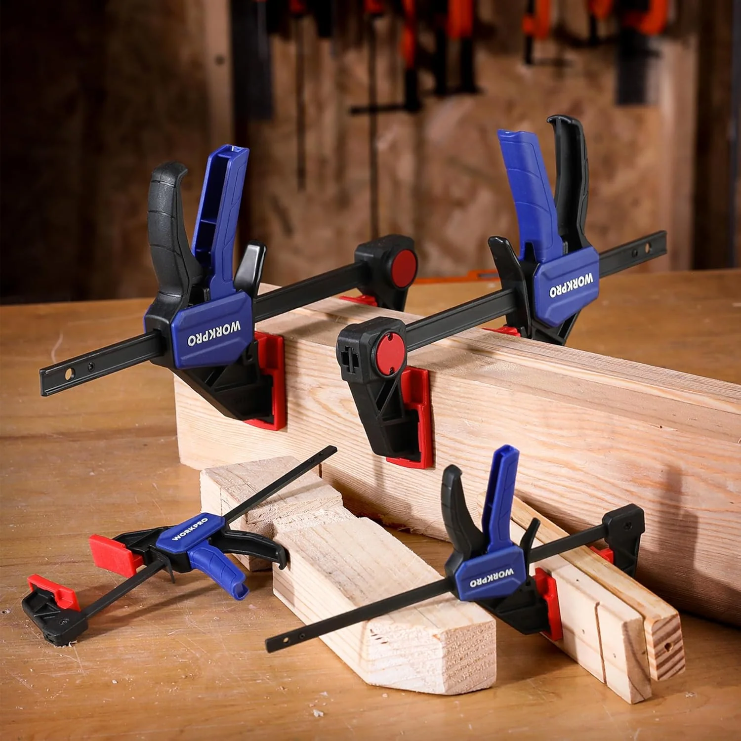WORKPRO 10-Pack Bar Clamps for Woodworking, 6-Inch (2) Mini & (2) Light Duty and 12-Inch (2) Wood Clamps & 4-1/2-Inch (4) Spring Clamps, F Clamp with 50/150 LBS Load Limited - Image 7