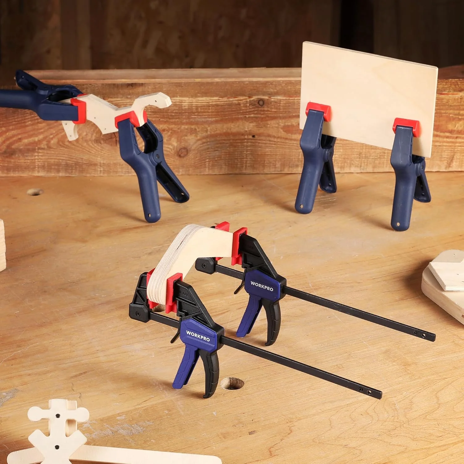 WORKPRO 10-Pack Bar Clamps for Woodworking, 6-Inch (2) Mini & (2) Light Duty and 12-Inch (2) Wood Clamps & 4-1/2-Inch (4) Spring Clamps, F Clamp with 50/150 LBS Load Limited - Image 8