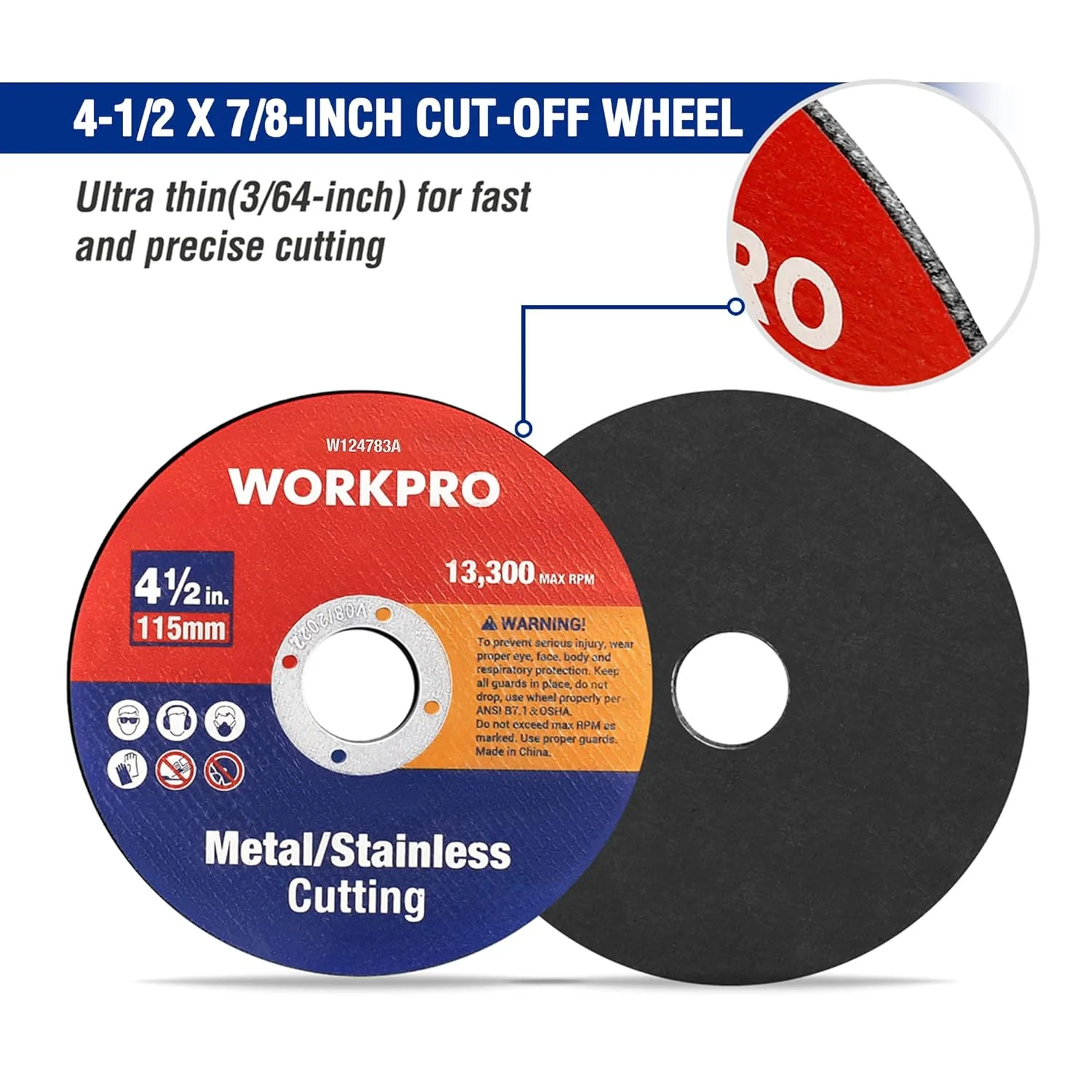 WORKPRO 10-Pack Cut-Off Wheels, 4-1/2 x 7/8-inch Metal&Stainless Steel Cutting Wheel, Thin Metal Cutting Disc for Angle Grinder - Image 2