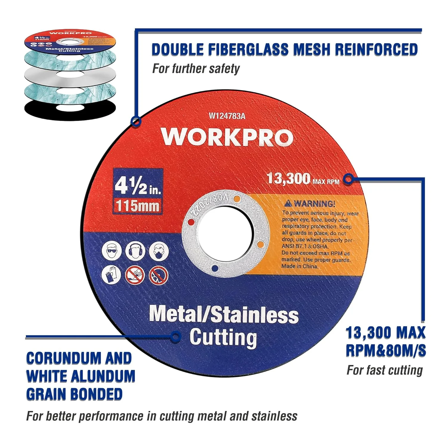 WORKPRO 10-Pack Cut-Off Wheels, 4-1/2 x 7/8-inch Metal&Stainless Steel Cutting Wheel, Thin Metal Cutting Disc for Angle Grinder - Image 4