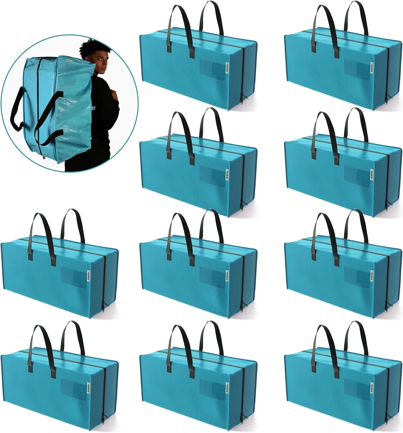 WORKPRO 10 Pack Extra Large Moving Bags with Zippers & Carrying Handles Backpack Straps, Heavy-Duty Storage Tote for Space Saving Moving Storage (Blue) - Image 9