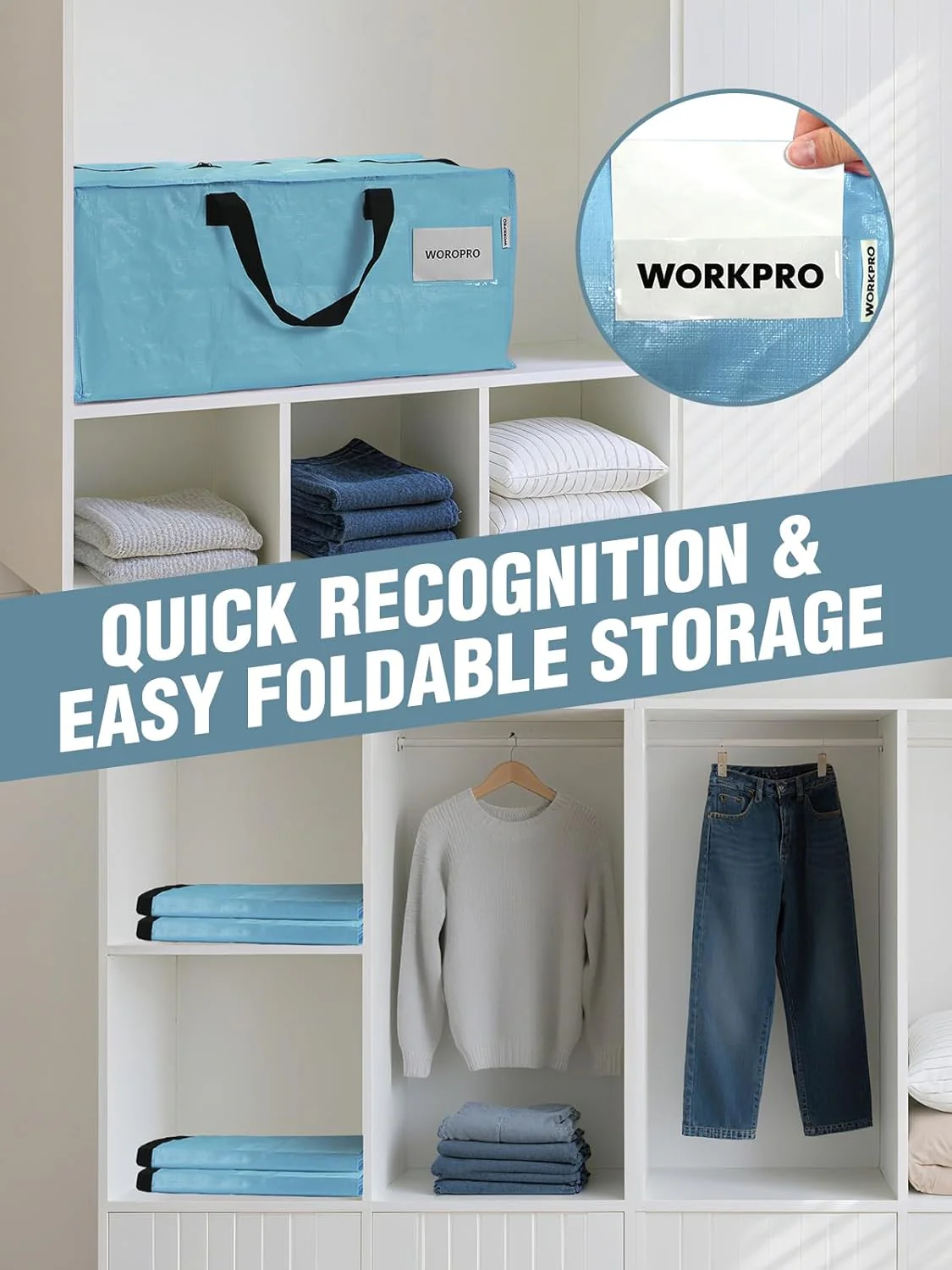 WORKPRO 10 Pack Extra Large Moving Bags with Zippers & Carrying Handles Backpack Straps, Heavy-Duty Storage Tote for Space Saving & Storage, Alternative to Moving Box (Dusty Blue) - Image 7