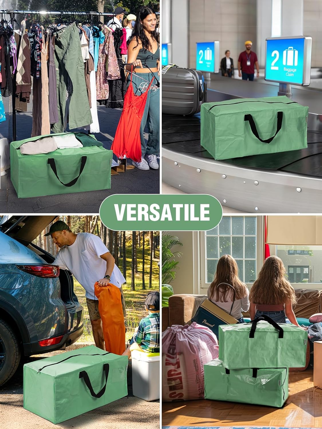 WORKPRO 10 Pack Extra Large Moving Bags with Zippers & Carrying Handles Backpack Straps, Heavy-Duty Storage Tote for Space Saving & Storage, Alternative to Moving Box (Green) - Image 8