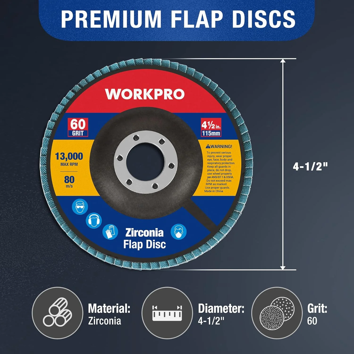 WORKPRO 10-Pack Flap Discs, 4-1/2-inch, Arbor Size 7/8-inch, T29 Zirconia Abrasive Grinding Wheel and Flap Sanding Disc, Includes 60 Grit - Image 5