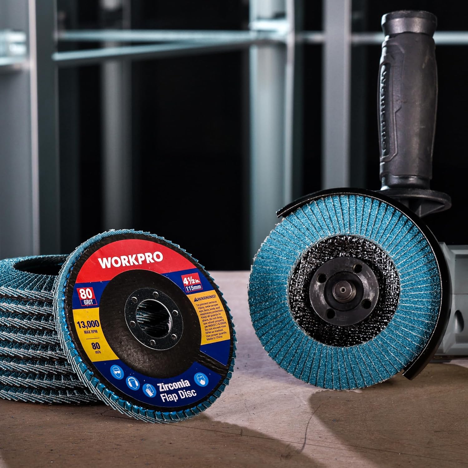 WORKPRO 10-Pack Flap Discs, 4-1/2-inch, Arbor Size 7/8-inch, T29 Zirconia Abrasive Grinding Wheel and Flap Sanding Disc, Includes 80 Grit - Image 7