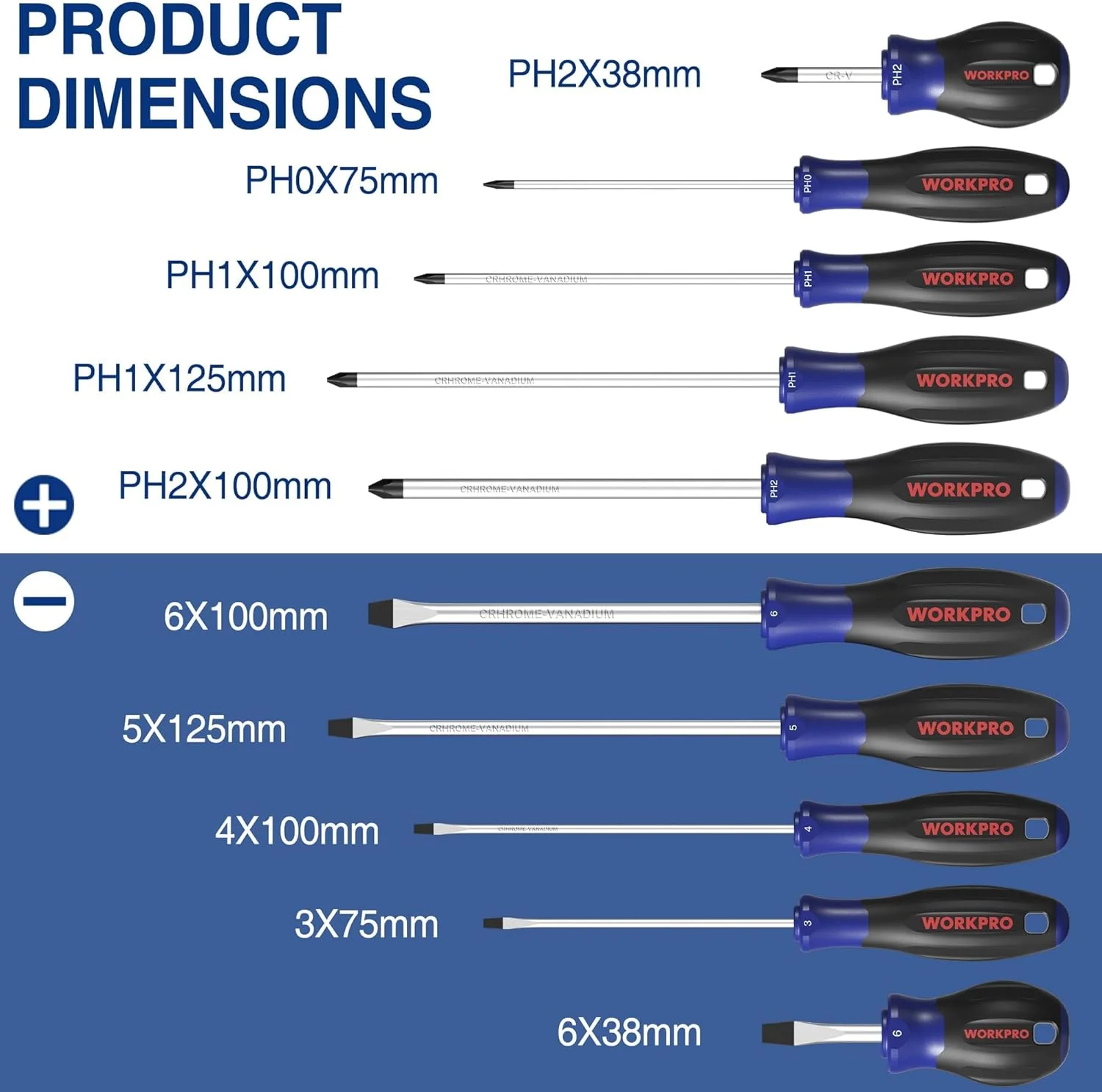 WORKPRO 10-Piece Magnetic Screwdriver Set with Pouch, Phillips, Slotted, Flat Head Screwdriver Include Magnetizer, Screwdriver with Non-Slip Grip, for Home Repair and DIY Projects - Image 3